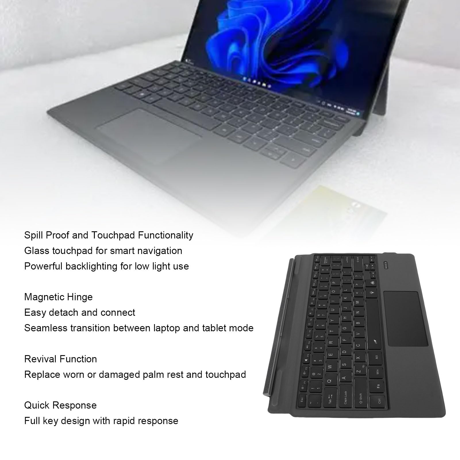 Latitude 7320 - Tastiera touchpad per laptop con tasti retroilluminati per un'esperienza di digitazione perfetta per lavoro o tempo libero, connessione Bluetooth, colore nero