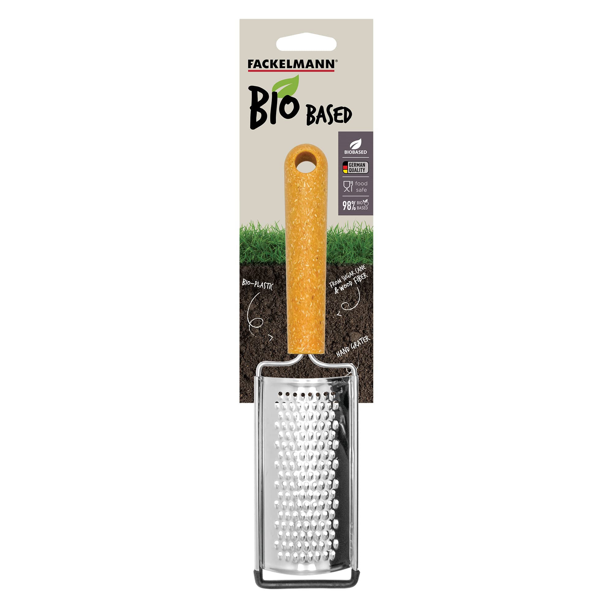Fackelmann BIO Hand Grater, Stainless Steel Function Head With Wood Fibre Handle, 23.5x5.8x2cm, Silver & Light brown/Orange - Image 3