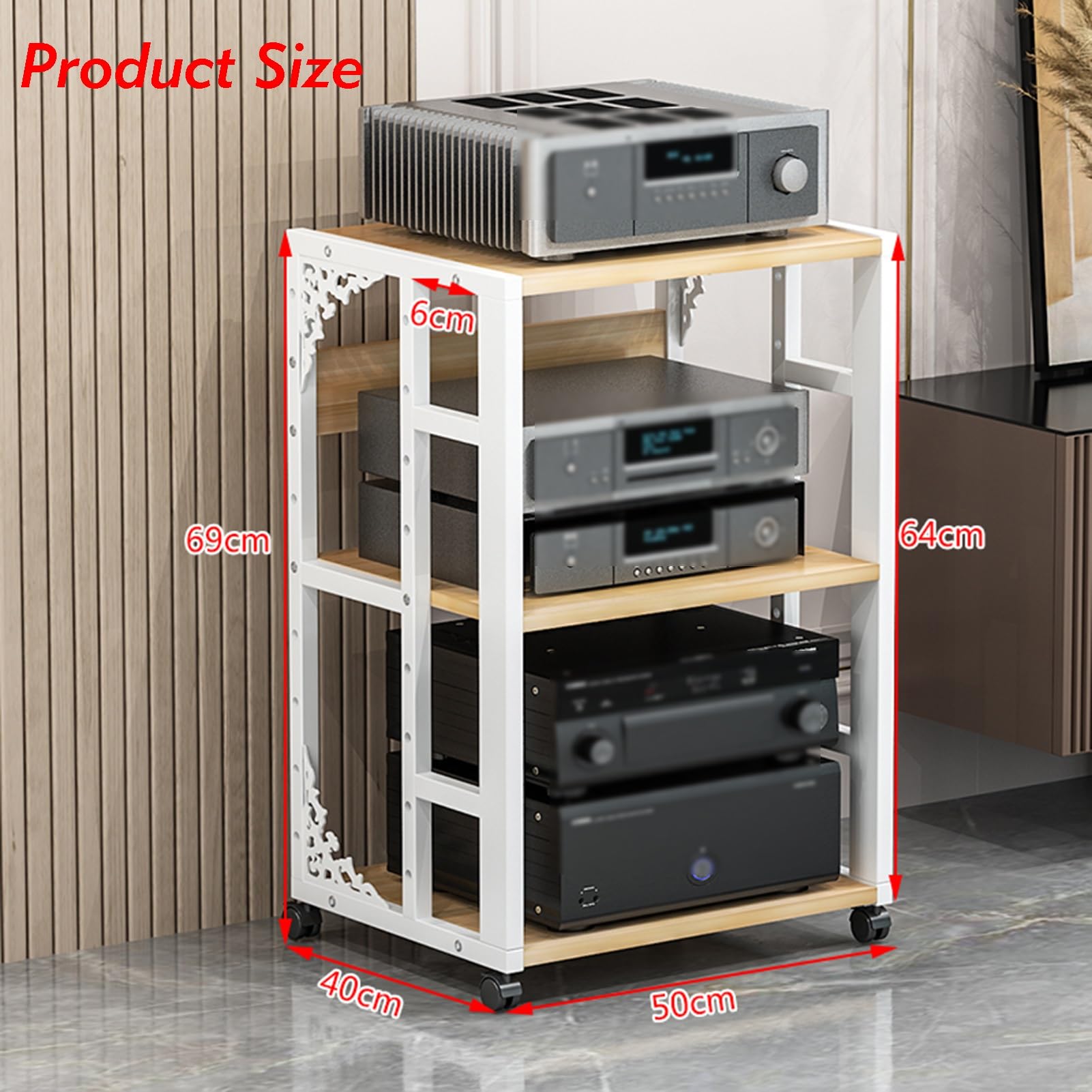 3-poziomowy stojak na multimedia AV z kółkami, szafka stereo na konsolę Audio Rack Tower, do salonu nagrań w sali konferencyjnej(White)