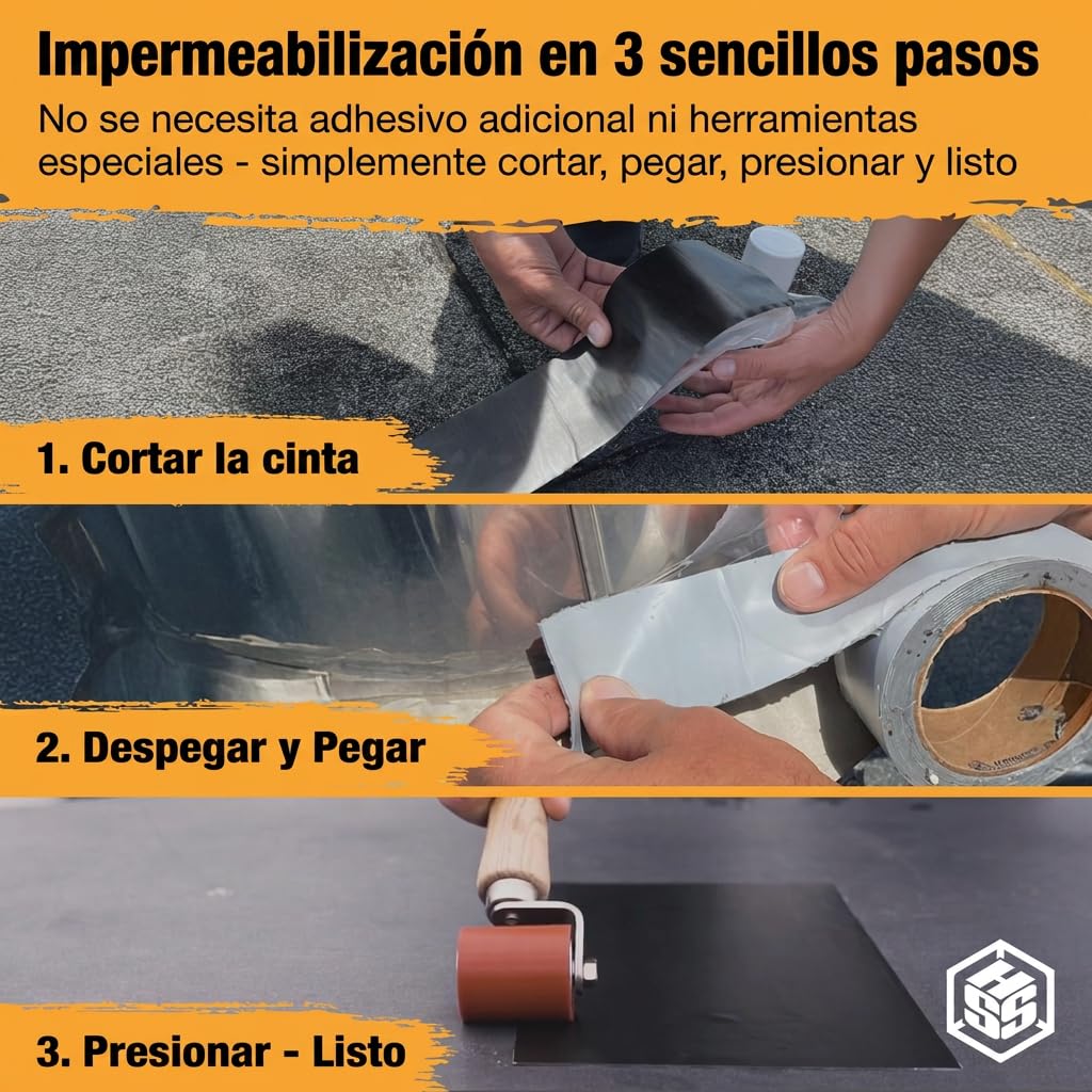 HSS Cinta Selladora Impermeable Autoadhesiva con MicroSealant – Reparación de Tejados, Goteras y Grietas – Compatible con EPDM, Bitumen, PVC, Metal y Madera – Negro 15 cm x 5 m