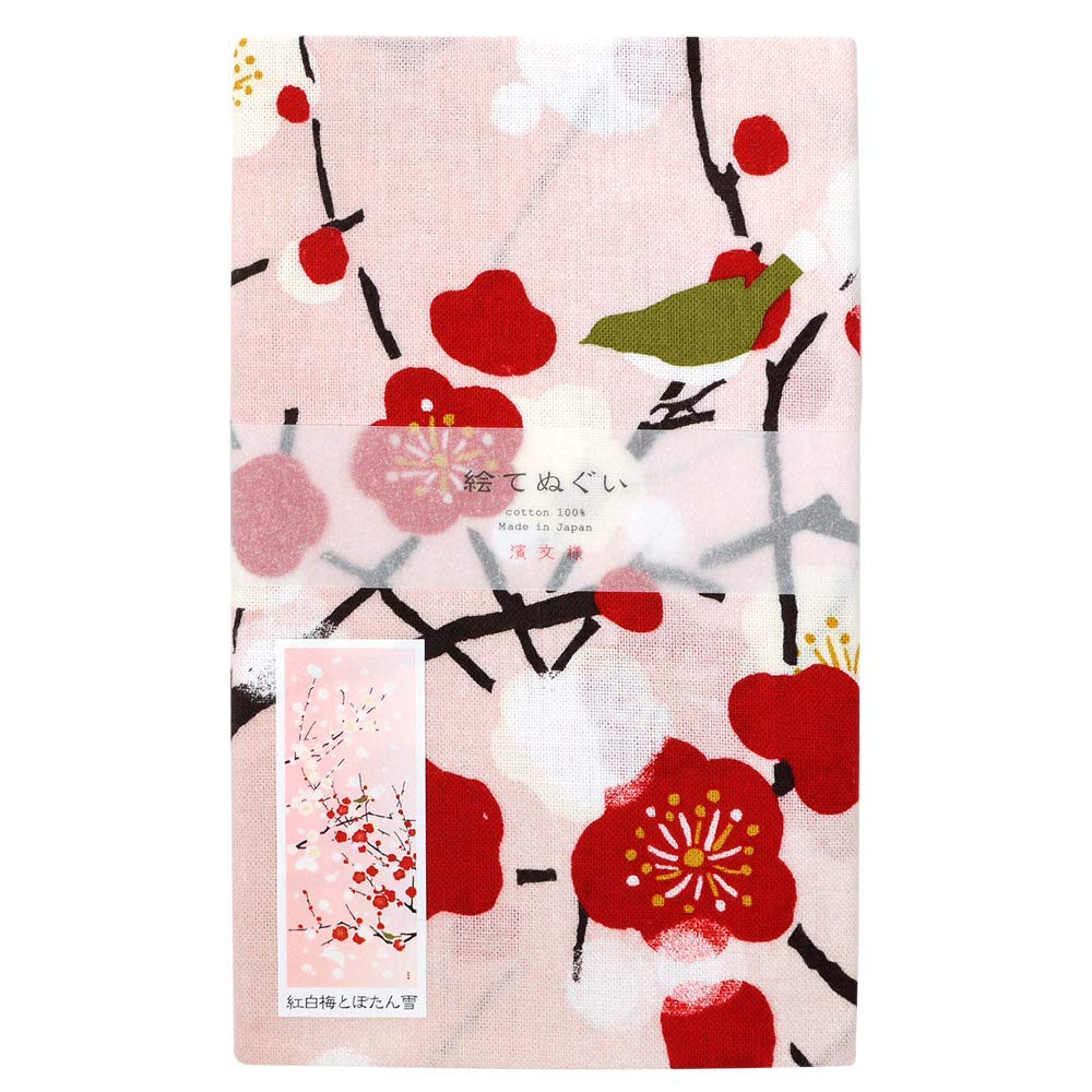 HAMAMONYO Picture Tenugui 'Red and White Plum Blossoms in Snow'