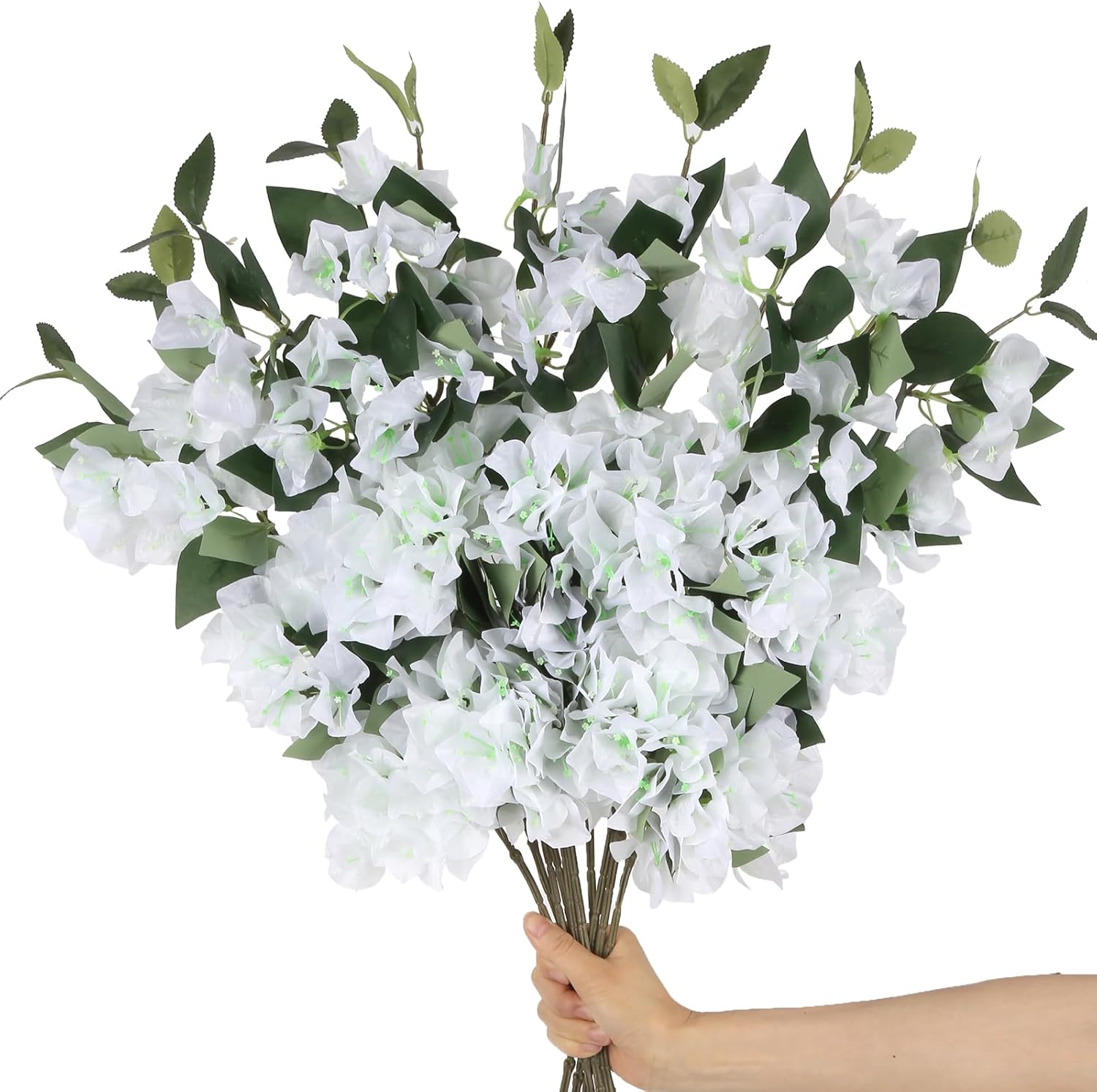 10PCS White Artificial Flowers 29.50" Silk Bougainvillea Vines Faux Bougainvillea Branches Long Stem Fake Bougainvillea Floral Stems for Home Garden DIY Decor Wedding Table Centerpieces (White)