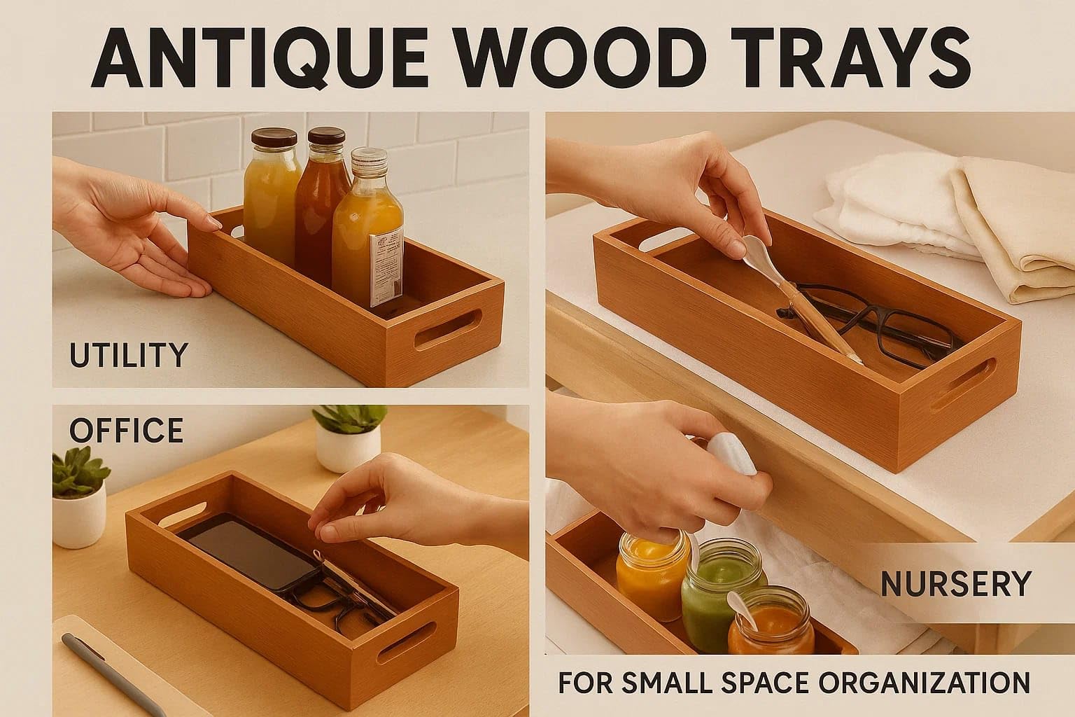 WOOD ART STORE Wooden Serving Tray – Rustic Breakfast Tray for Serving, Storage & Home Decor – Decorative Ottoman Tray for Home,Office, Coffee Table, or Bed (Set of 2) 4