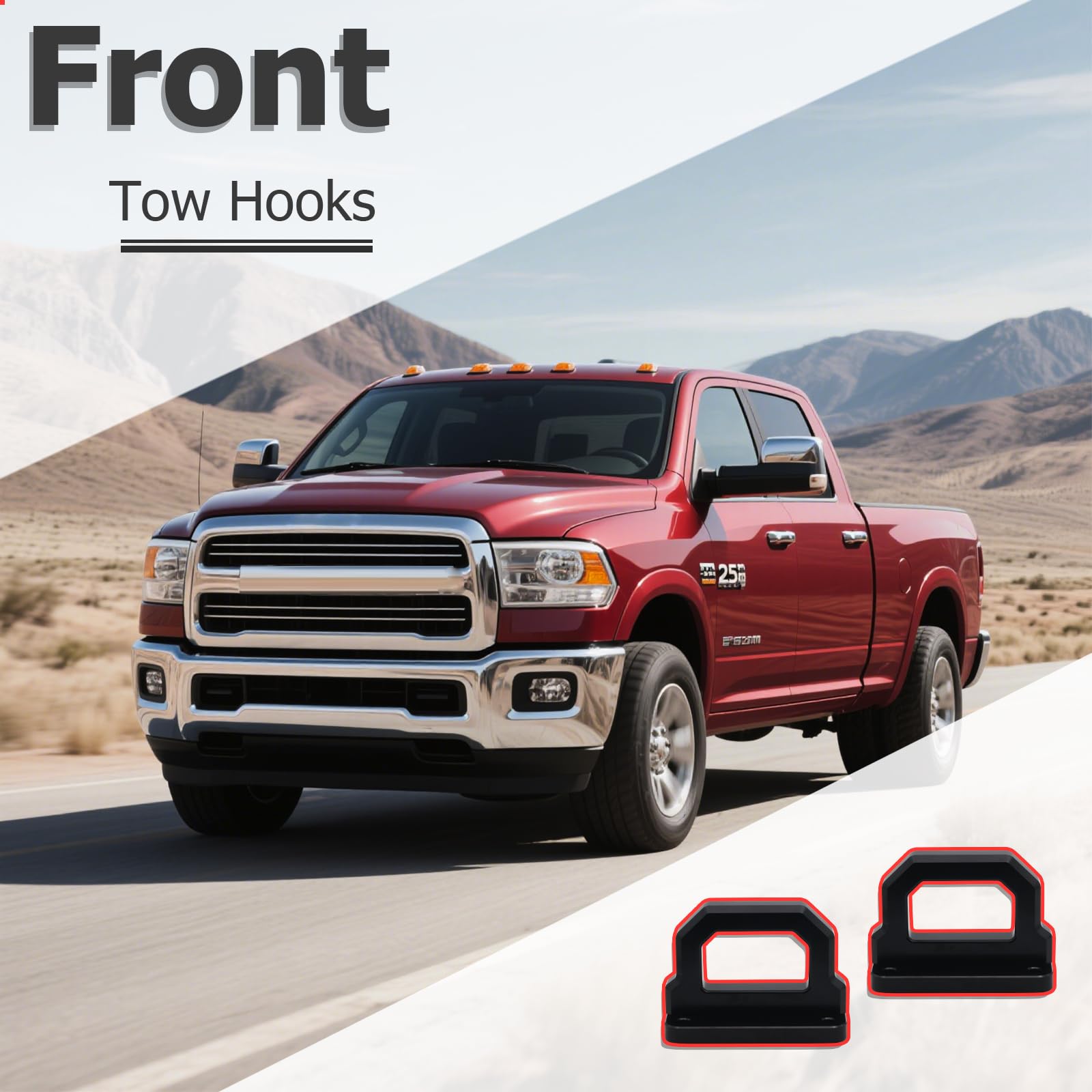 Front Tow Hooks, D-Ring Shackle Compatible with RAM 2500 3500 2WD & 4WD (2003 2004 2005 2006 2007 2008 2009 2010 201 2012 2013 2014 2015 2016 2017 2018)? (Black)