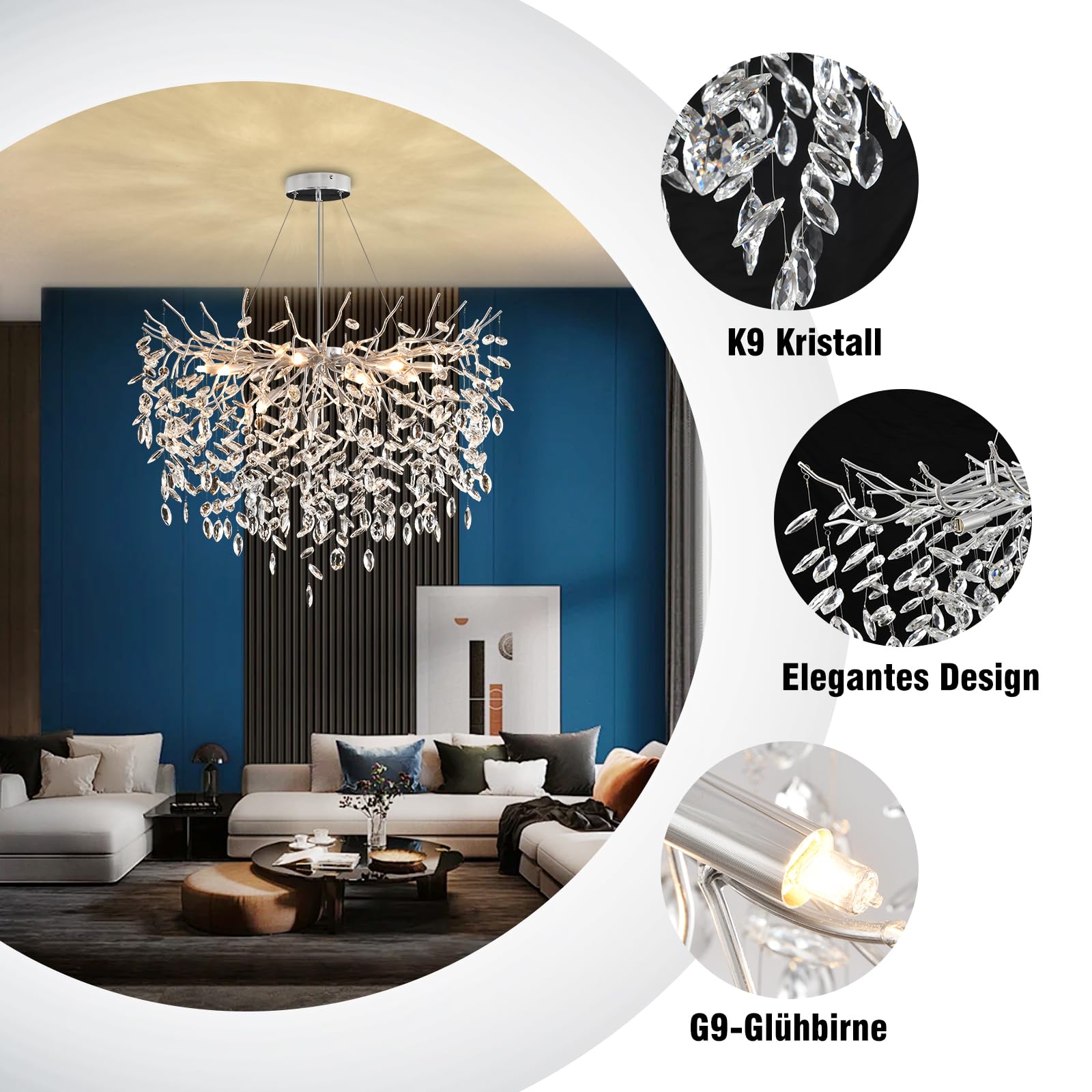 AHXIAOZN Lustre en Cristal Moderne, Luxe Chandelier en Cristal Moderne Pendentif pour salle à manger, cuisine, salon, chambre, couloir