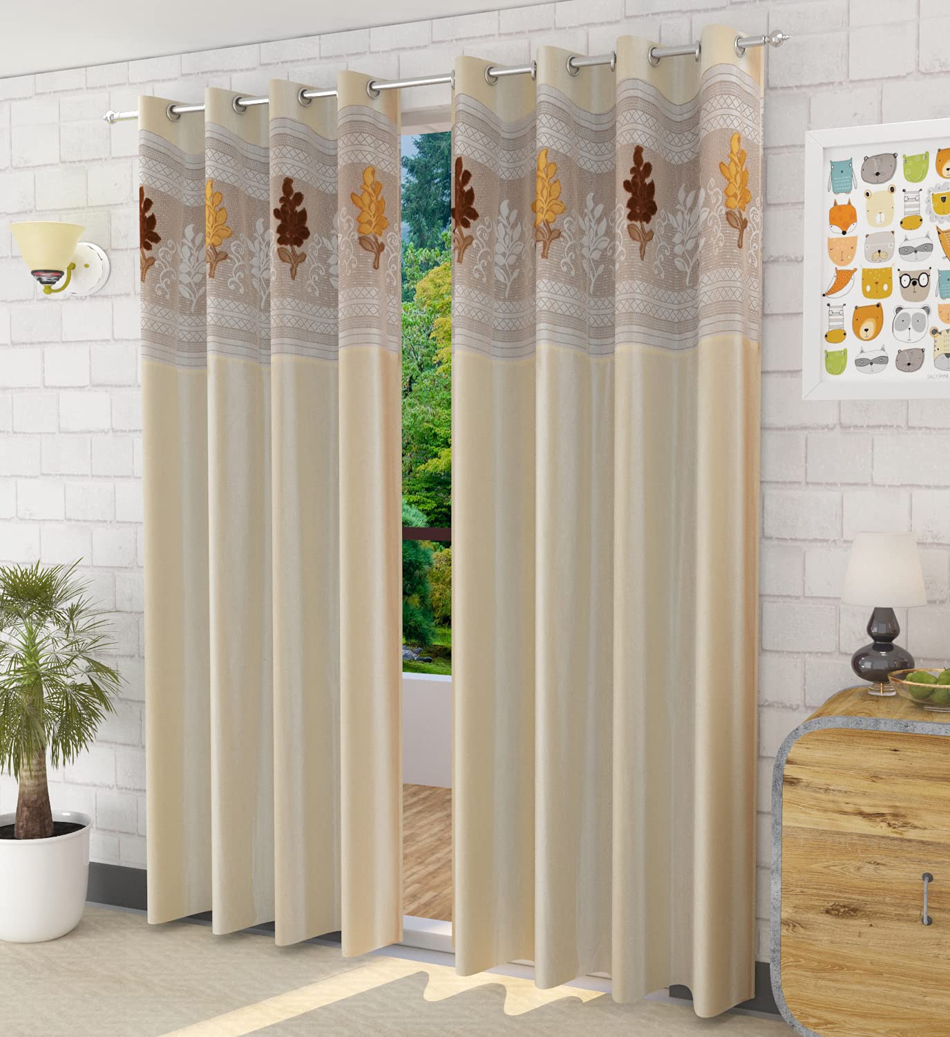 Kiara Creations 2 Piece Polyester Floral Net Curtains for Long Door 9 Feet, Cream (Cream, Long Door - 9 Feet)