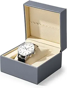 Leather Single Watch Box Watch Travel Case Microfiber Interior Wristwatch Holder Storage Box With Removable Pillow (Grey)