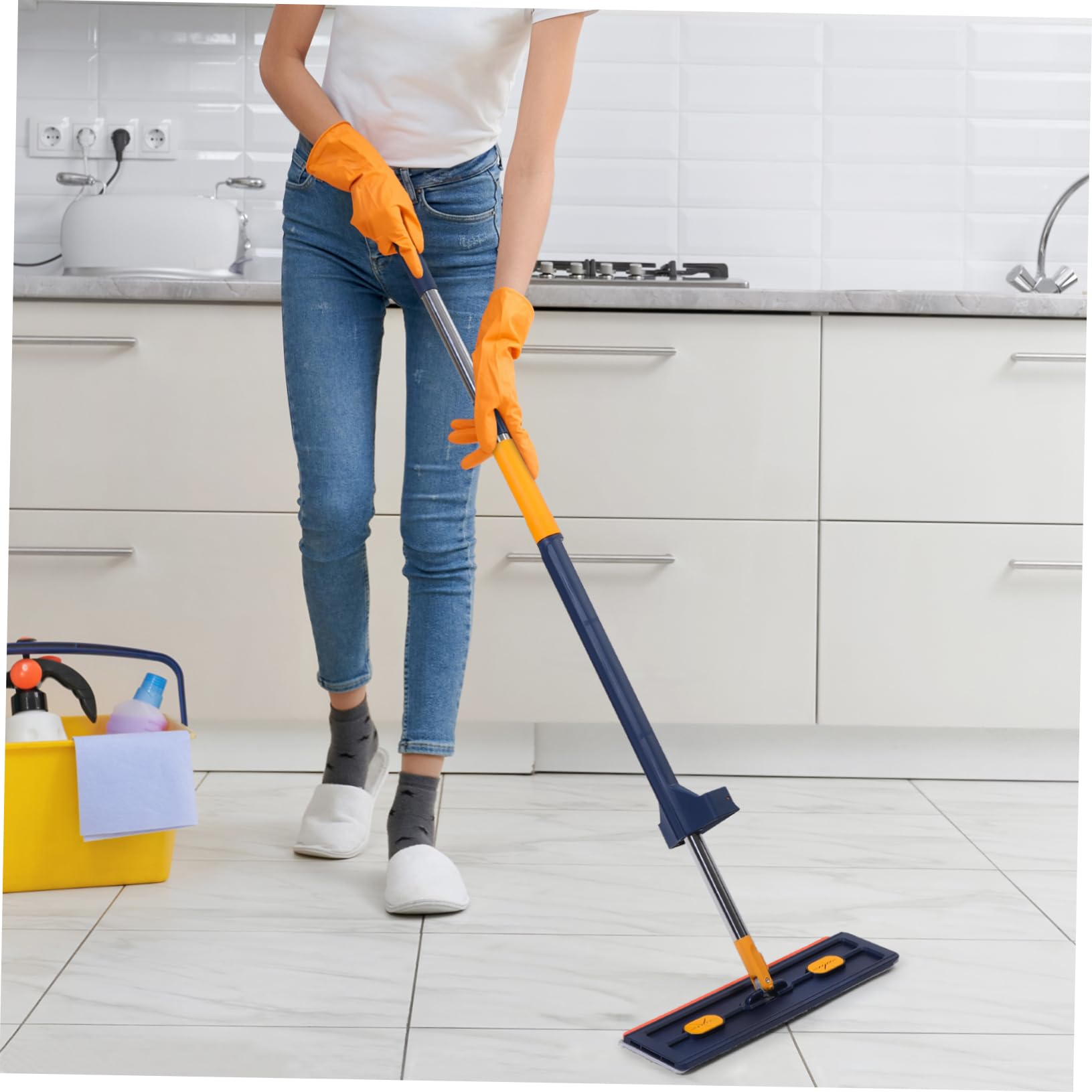 Mikinona Fregona Plana Grande 6 Paños, Color Azul, Trapeador Multifuncional, Microfibra Absorbente, Compatible para Limpieza De Suelos El Hogar, Mopa Sin Lavado para Polvo y Suciedad