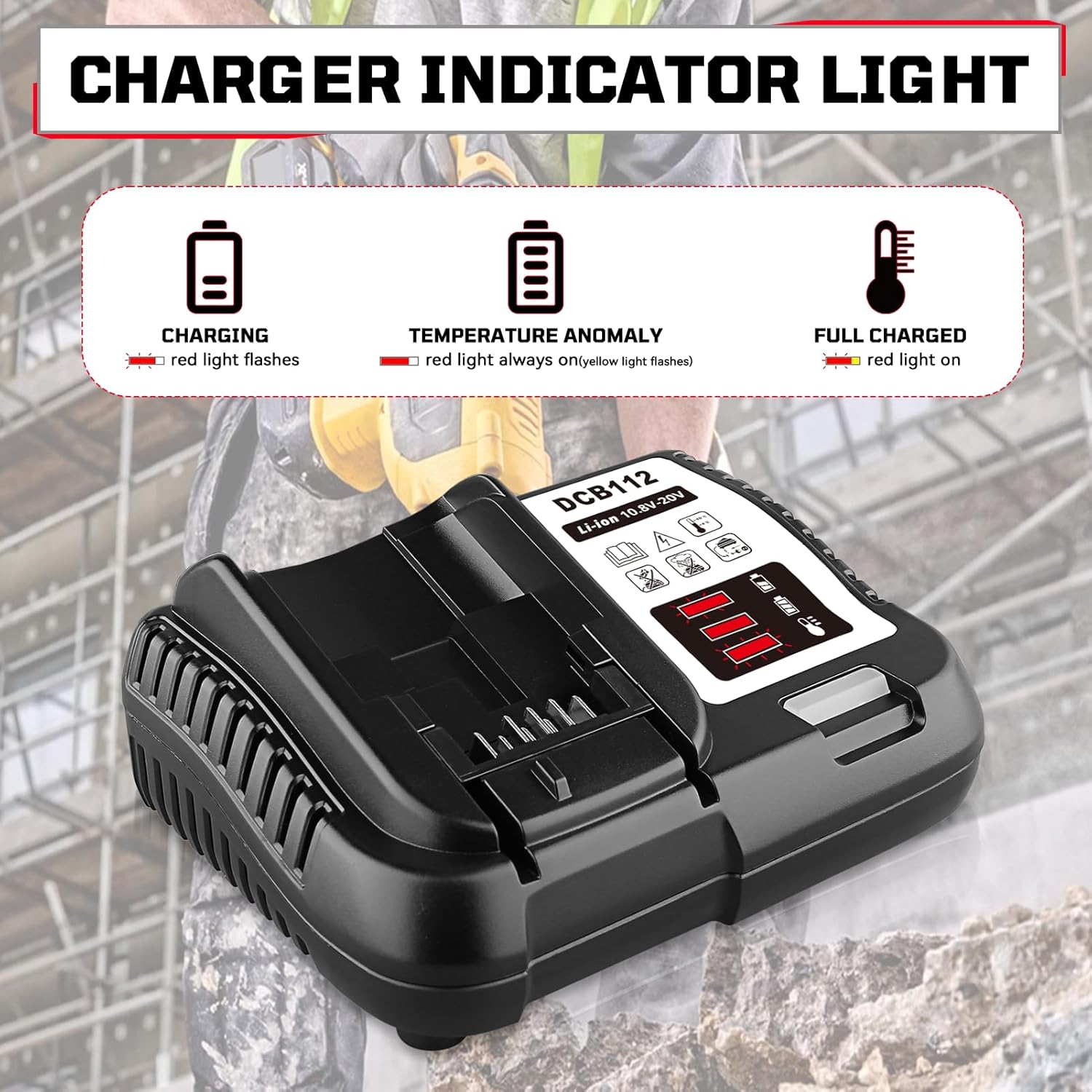 DCB112 Battery Charger Replacement for DeWalt 20 Volt MAX Lithium Battery Charger Compatible with 12V 20V Max Li-ion Battery DCB100 DCB121 DCB123 DCB203 DCB204 DCB120 DCB124.