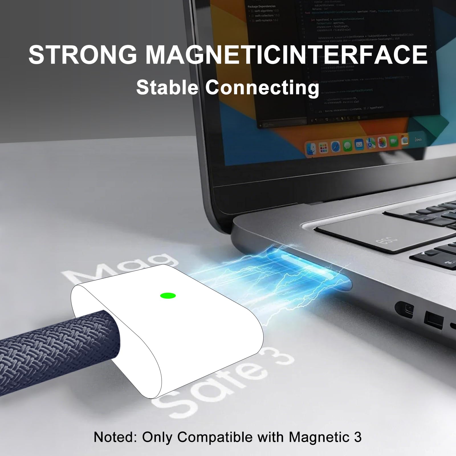 Câble USB C vers MagSafe 3 Charge Rapide 140 W avec LED Compatible MacBook Pro M1 2021/M2 2023 M3/M3 Pro/M3 Max 2025 Bleu