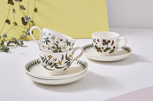 Miniatura 6 de Portmeirion Botanic Garden - Juego de 6 tazas de té y platillo  Juego de 6 con motivos florales surtidos  Tazas de té y platillos de 7 onzas