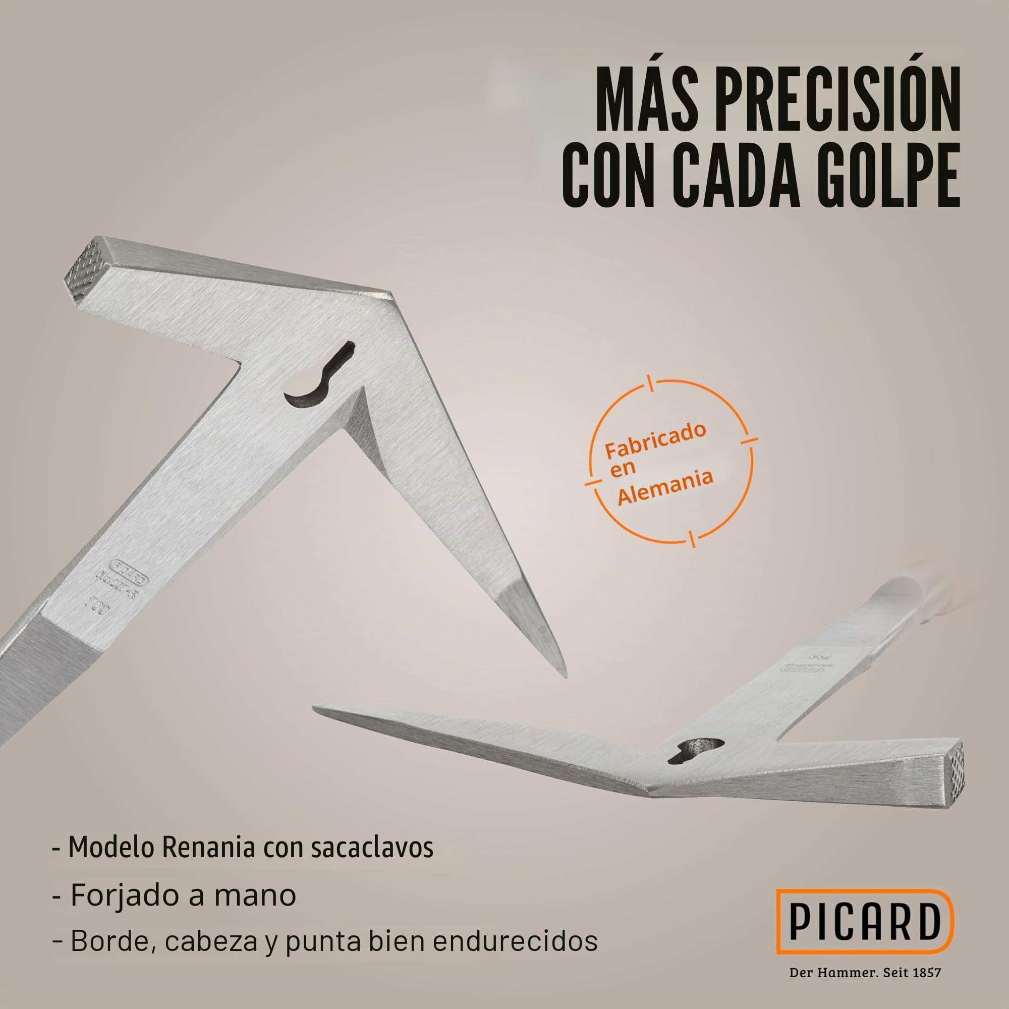 PICARD Martillo de pizarra n.º 207 R XL, 700 g, mango ergonómico de piel y mango de acero, resistente a la corrosión y forjado a mano, para diestros, fabricado en Alemania desde 1857