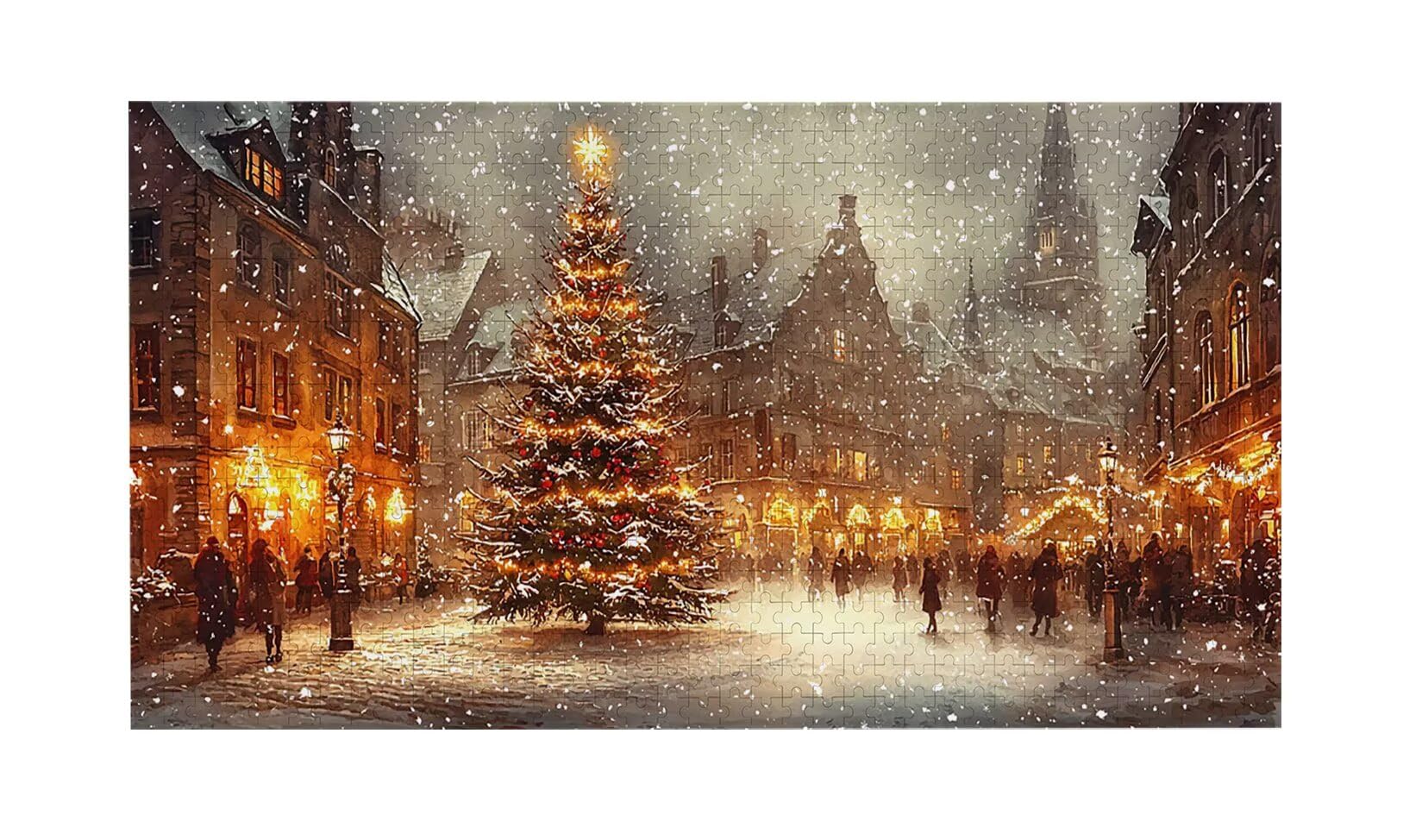 Puzzle 1100 dla dorosłych, wymagająca łamigłówka, prezent 87 x 42 cm, puzzle dla całej rodziny, prezenty dla kobiet i mężczyzn, temat: widok ulicy choinka J-548