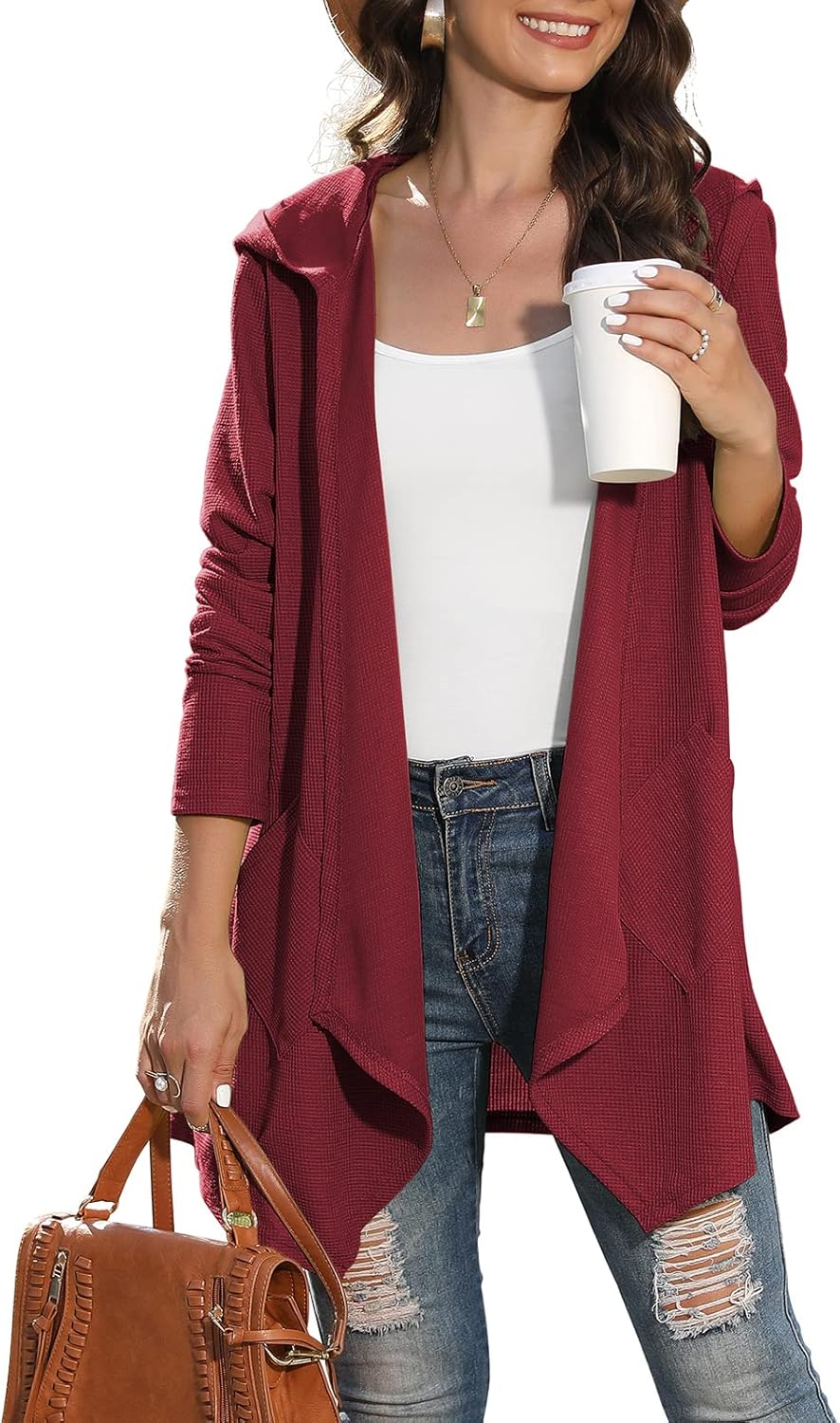 VIISHOW Womens Lightweight Casual Hoodie Cardigans Open Front Waffle Knit Long Sleeve Outwear Coat with Pockets VIISHOW Womens Lightweight Casual Hoodie Cardigans Open Front Waffle Knit Long Sleeve Outwear Coat with Pockets