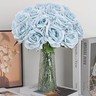 20 pcs Roses Artificial Flowers - Fake Rose with Stems Silk Faux for DIY...