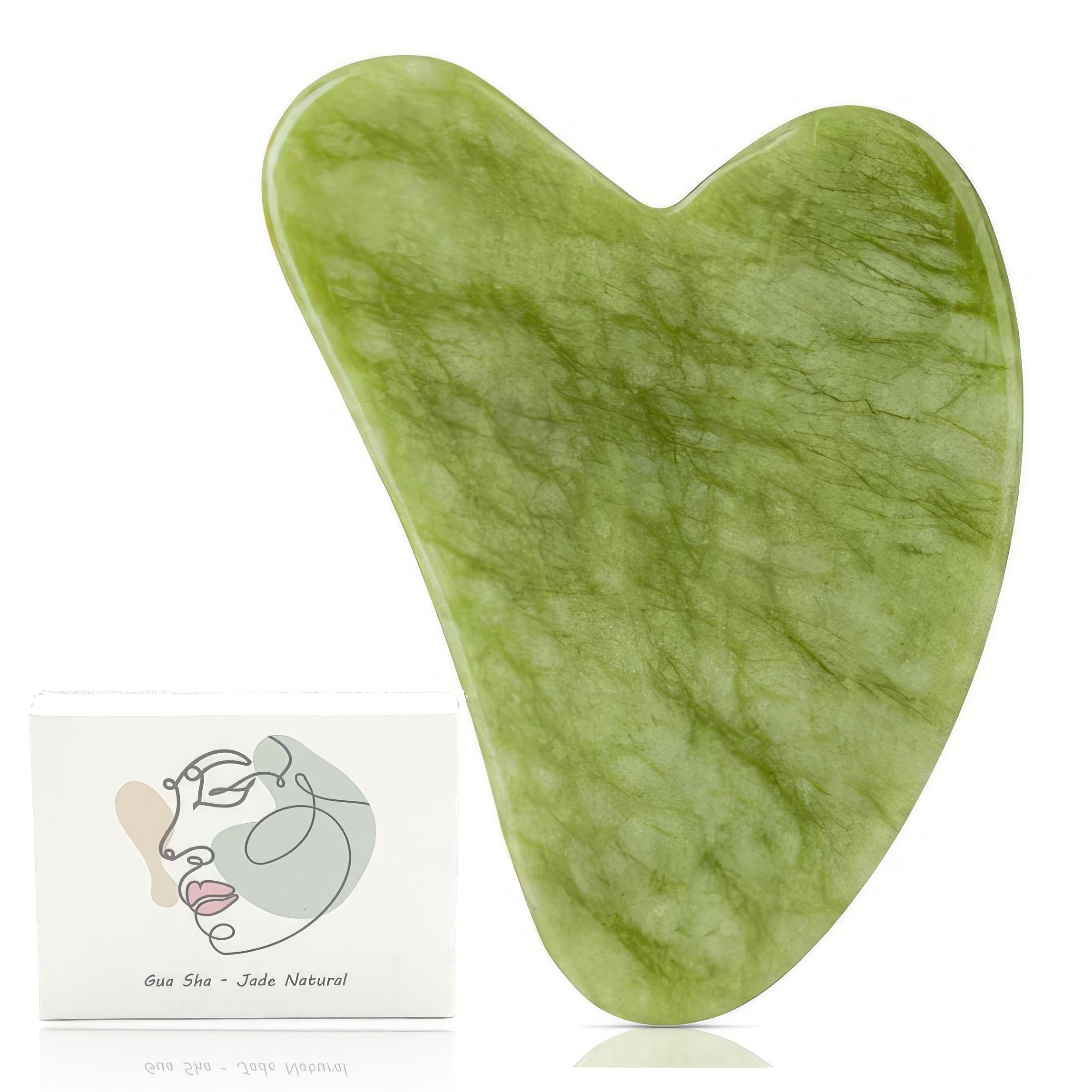 Gua Sha – 100% Natural – Masajeador Facial y Corporal – Antiarrugas – Masajeador Ojos Bolsas y Ojeras – Piedra Jade Relajante y Reafirmante para Skincare