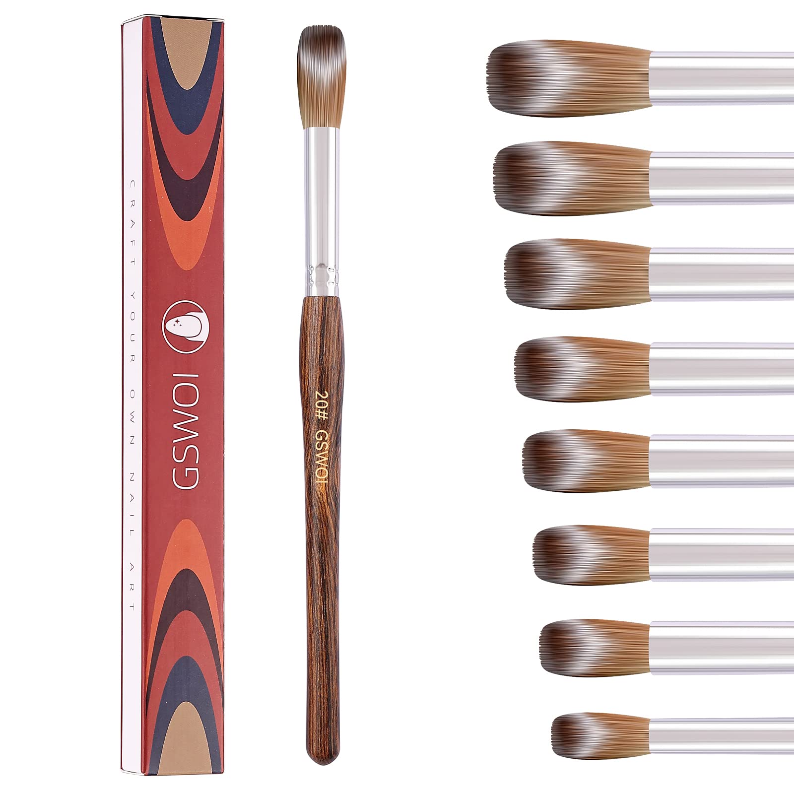 100% Kolinsky Acrylic Nail Brush (#20),GSWOI Acrylic Brushes for Nails Size 20 Wood Handle Application Extension,Nail Tools for Professional Manicure