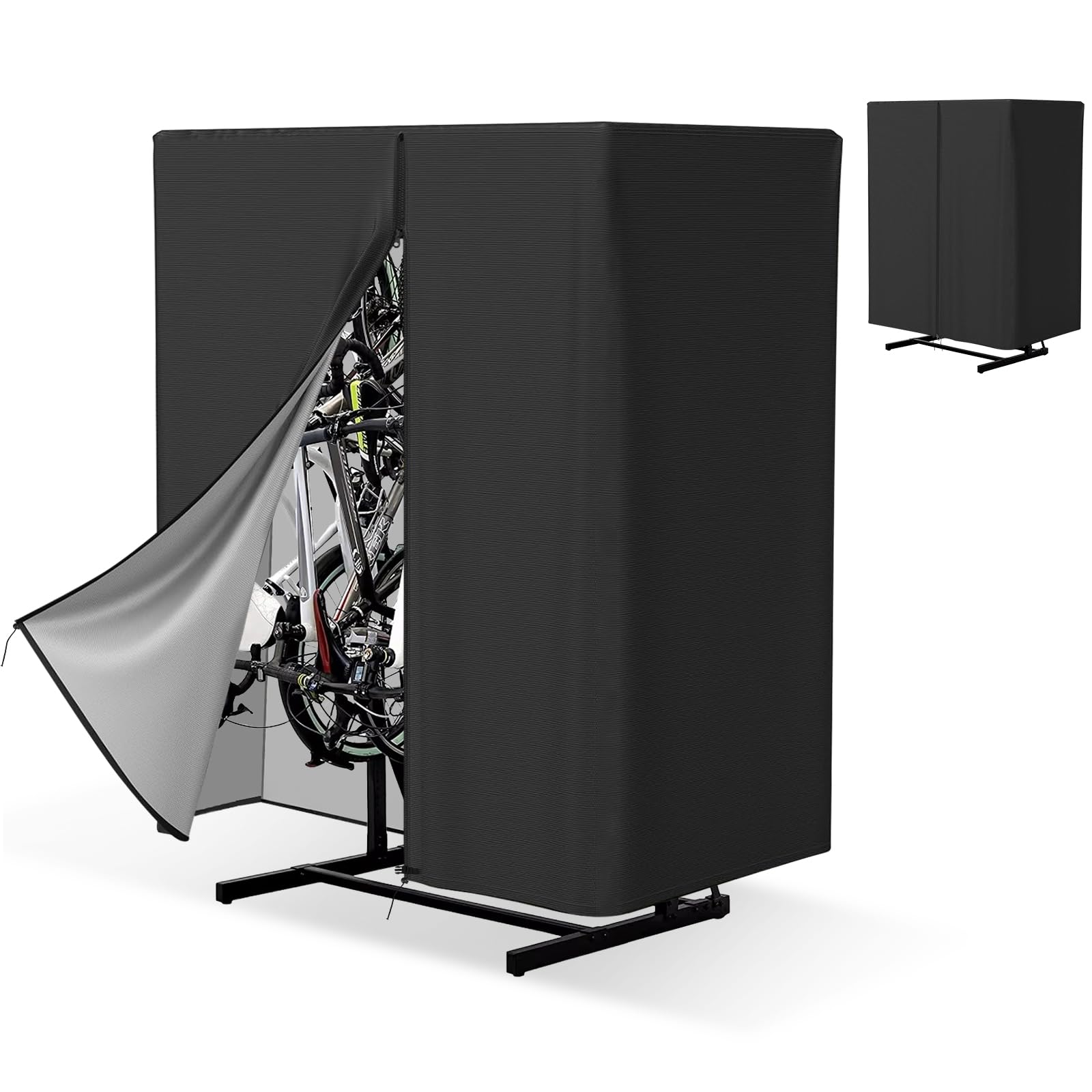 Vertical Bike Rack Cover, 78.7“L x 43.3”W x 86.6" Fits 3-8 Bicycle Storage Rack, 420D Freestanding Upright Bike Storage Rack Cover, Waterproof Dustproof Tear Proof for Indoor Outdoor