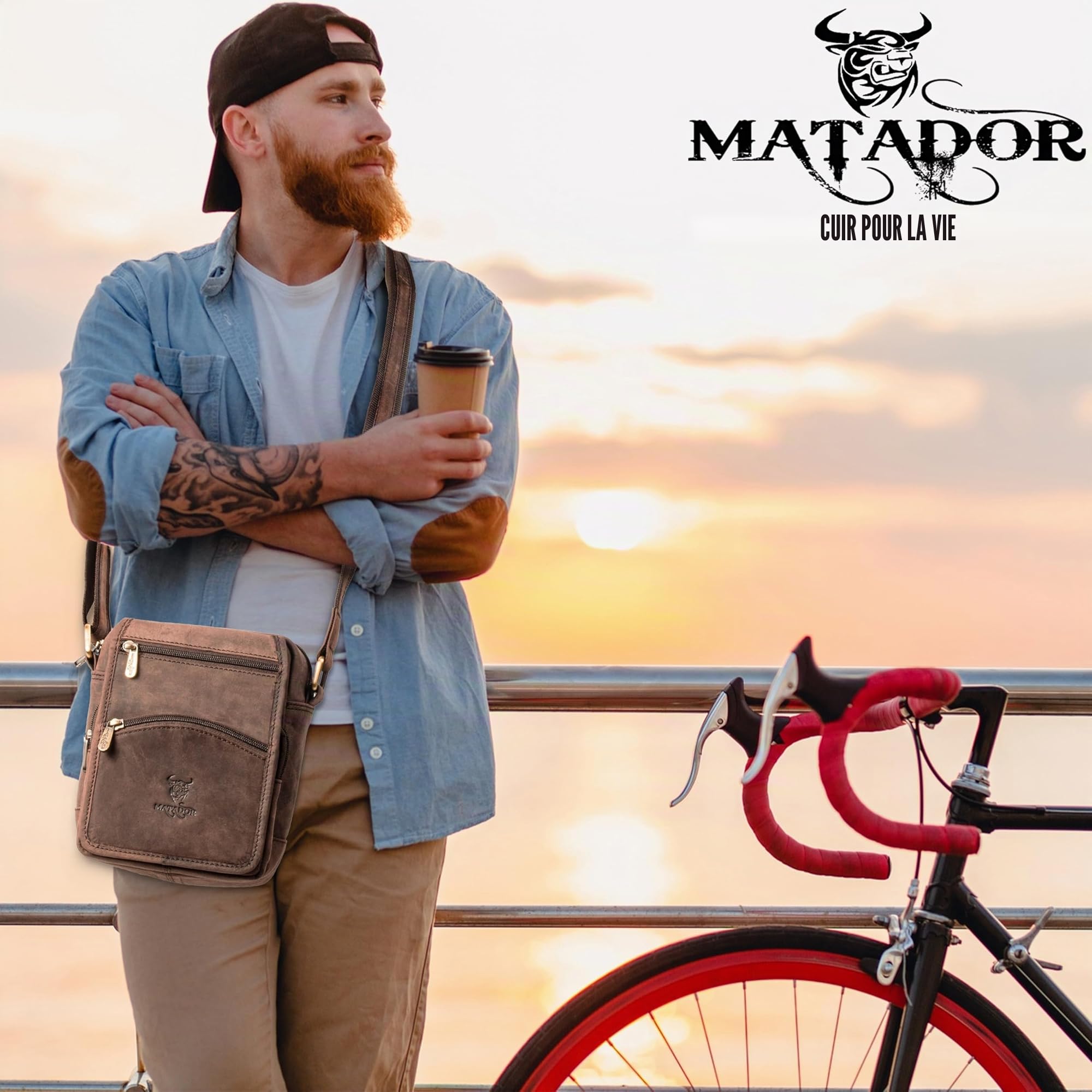 MATADOR Sacoche Homme Cuir Véritable #AVEIRO, Sacs Bandoulière Homme Confortable avec Plusieurs Poches et Sangle Réglable, Sac Bandouliere Adapté à un Usage Quotidien, Marron Foncé