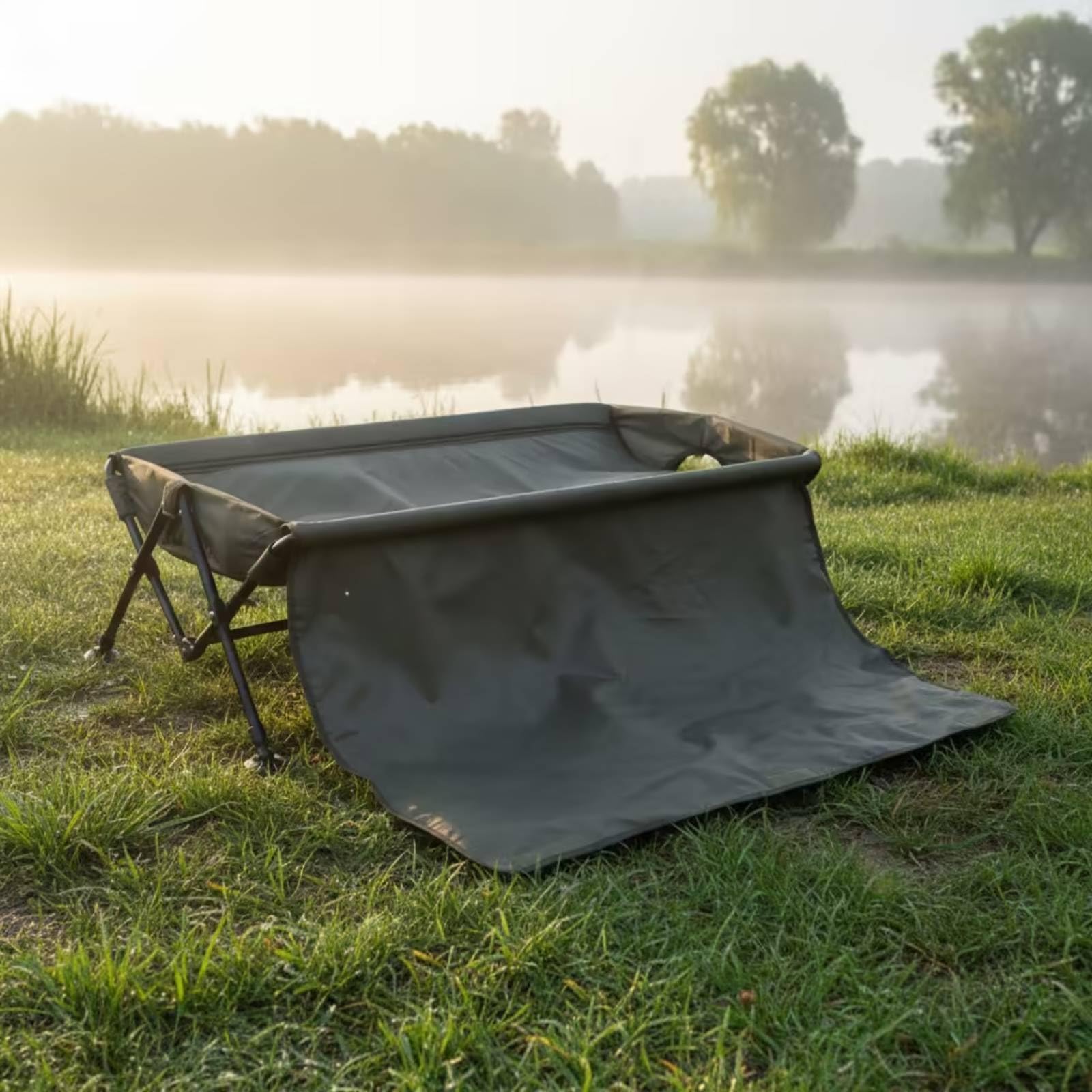 Lit de Pêche Pliable Tapis Berceau Carpe Support Dépliable Coussiné Protection Imperméable Oxford avec Rebord Surélevé et Extension Repose-Genoux Adapté à la Pêche à la Carpe