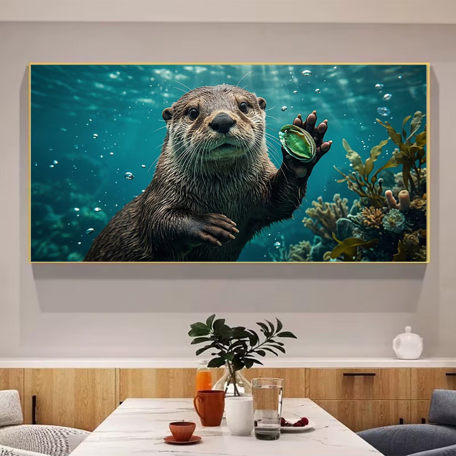 Diamond Painting Otter Diamant Painting Bilder, 5D Tier Eckige Steine Full Drill DIY Set Erwachsene Diamanten Kinder Bastelset, Kreatives für Erwachsene für Home Decor Wand Deko, 100x200cm, Cod-930