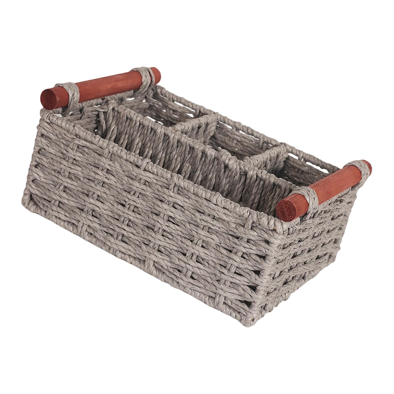 ZEPFJHE User Friendly Woven Paper Bin with Wooden Handle Portable Storage Container Perfect for and Bedroom Small Paper Storage Box