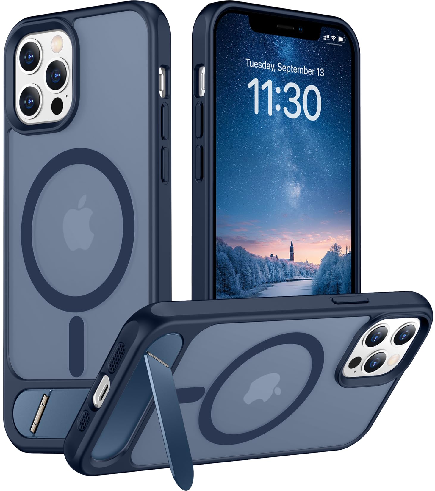 Temdan Magnetic Compatible with iPhone 12 Case &amp; iPhone 12 Pro Case, [Built-in Invisible Kickstand][Compatible with MagSafe][Military Grade Shockproof] Slim Translucent Matte Phone Case 6.1"