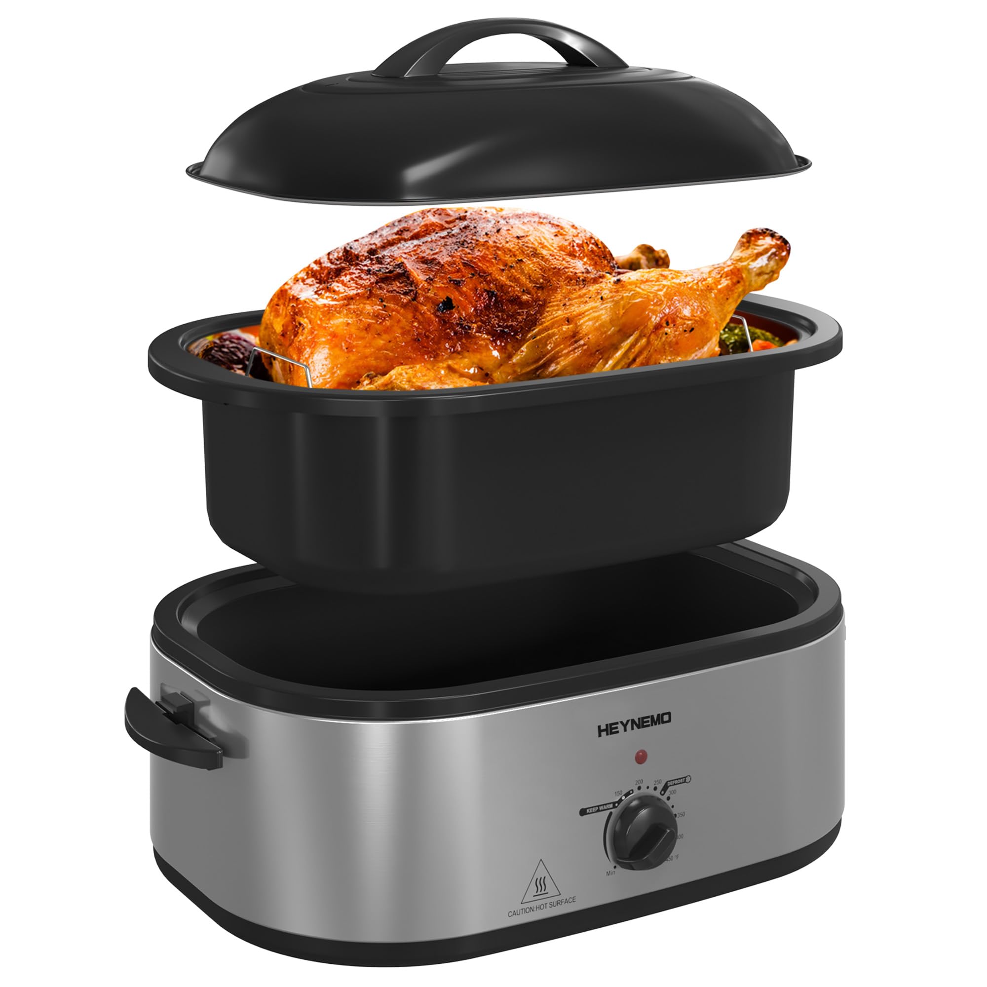 Roaster Oven 20 Quart, Electric Turkey Roaster Oven with Self-Basting Lid, Removable Pan and Rack, Full-Range Temperature, Powerful 1450W, Stainless Steel, Silver