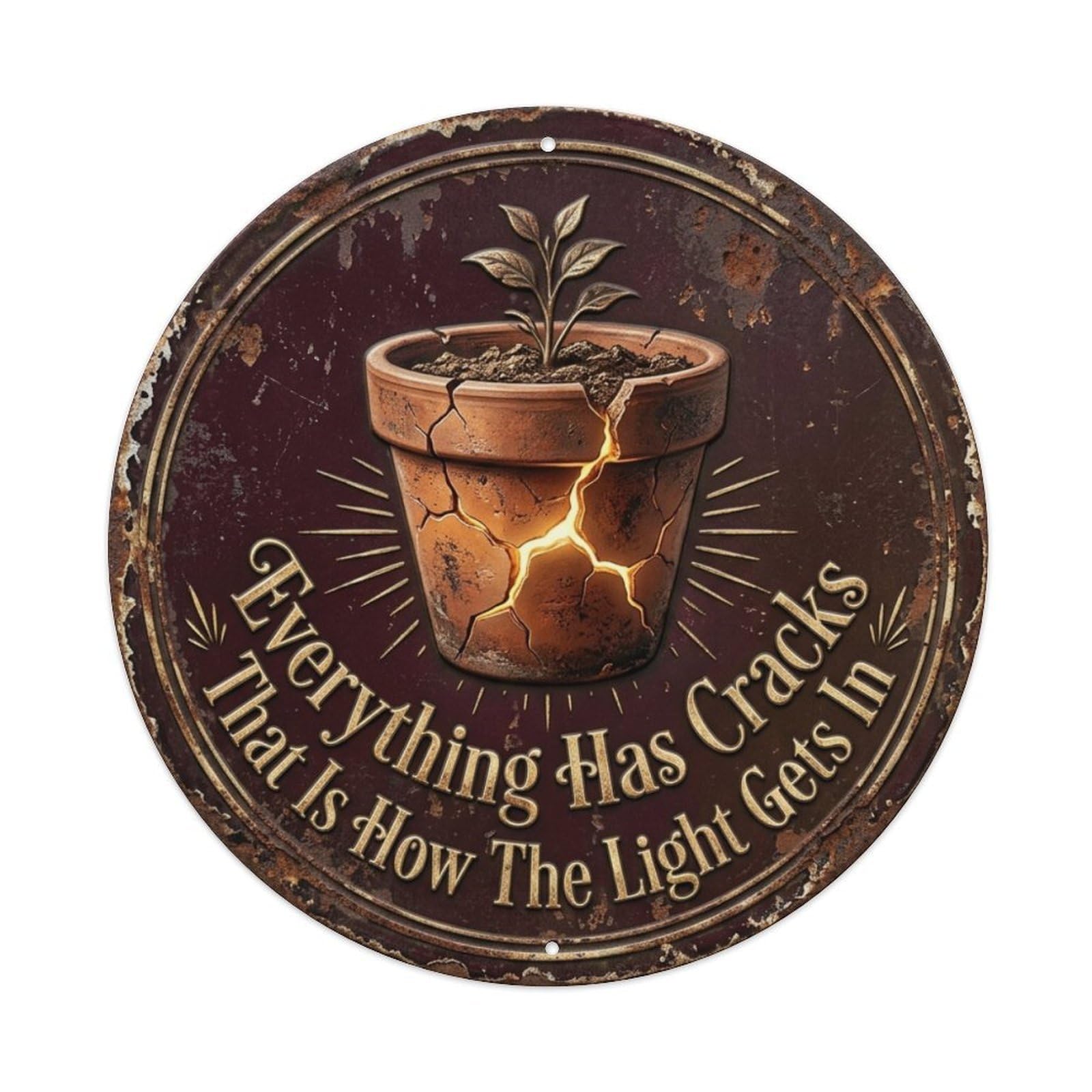 Cracked Pot Light Entryway Vintage Metal Tin Sign Plaque Wall Decor for Cafe, Club Bar, Office, Garden Metal Poster 8x8Inch