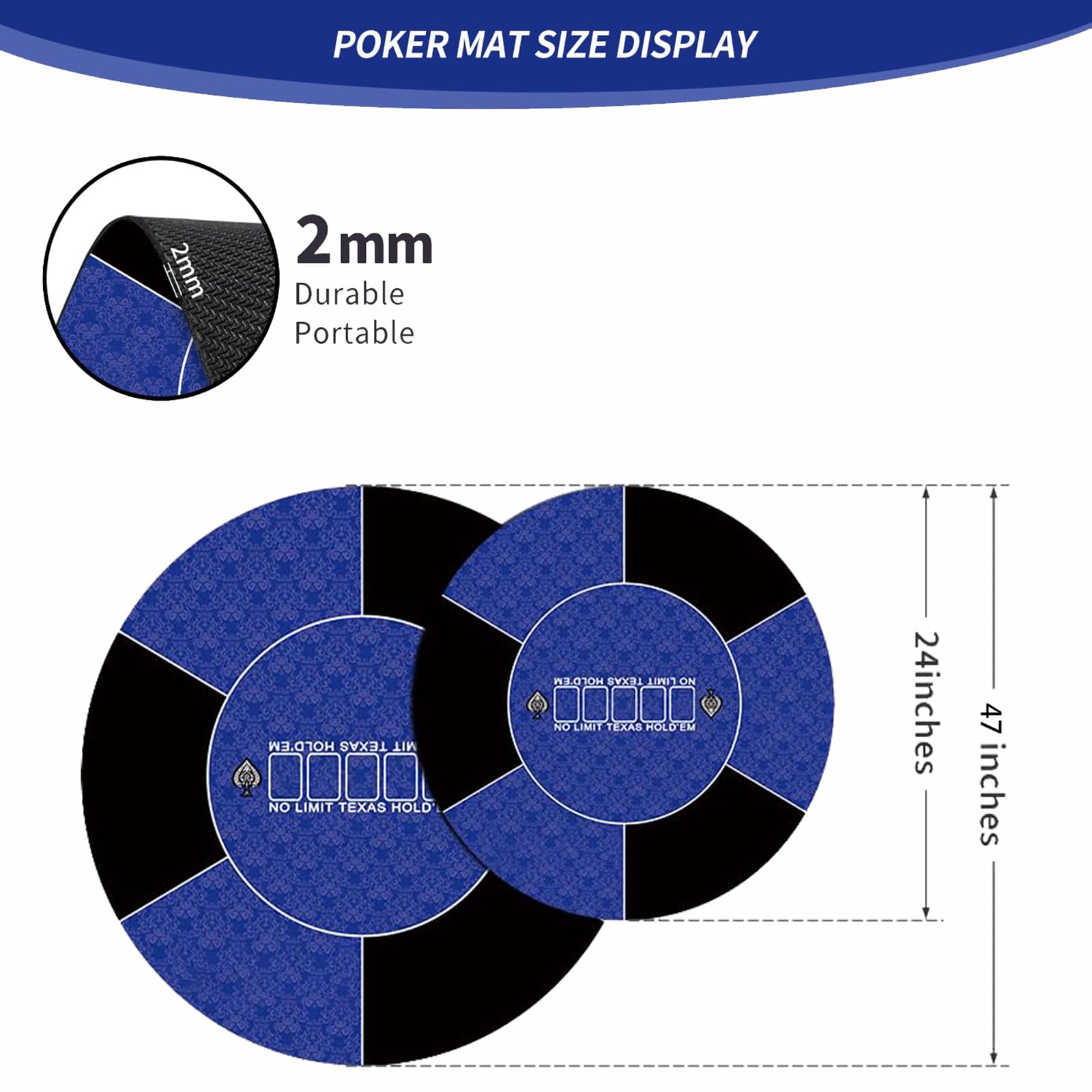 mata do gry w karty, Profesjonalna okrągła mata do pokera Texas Holdem z torbą przenoszenia, przenośnym blatem(Blue,L)