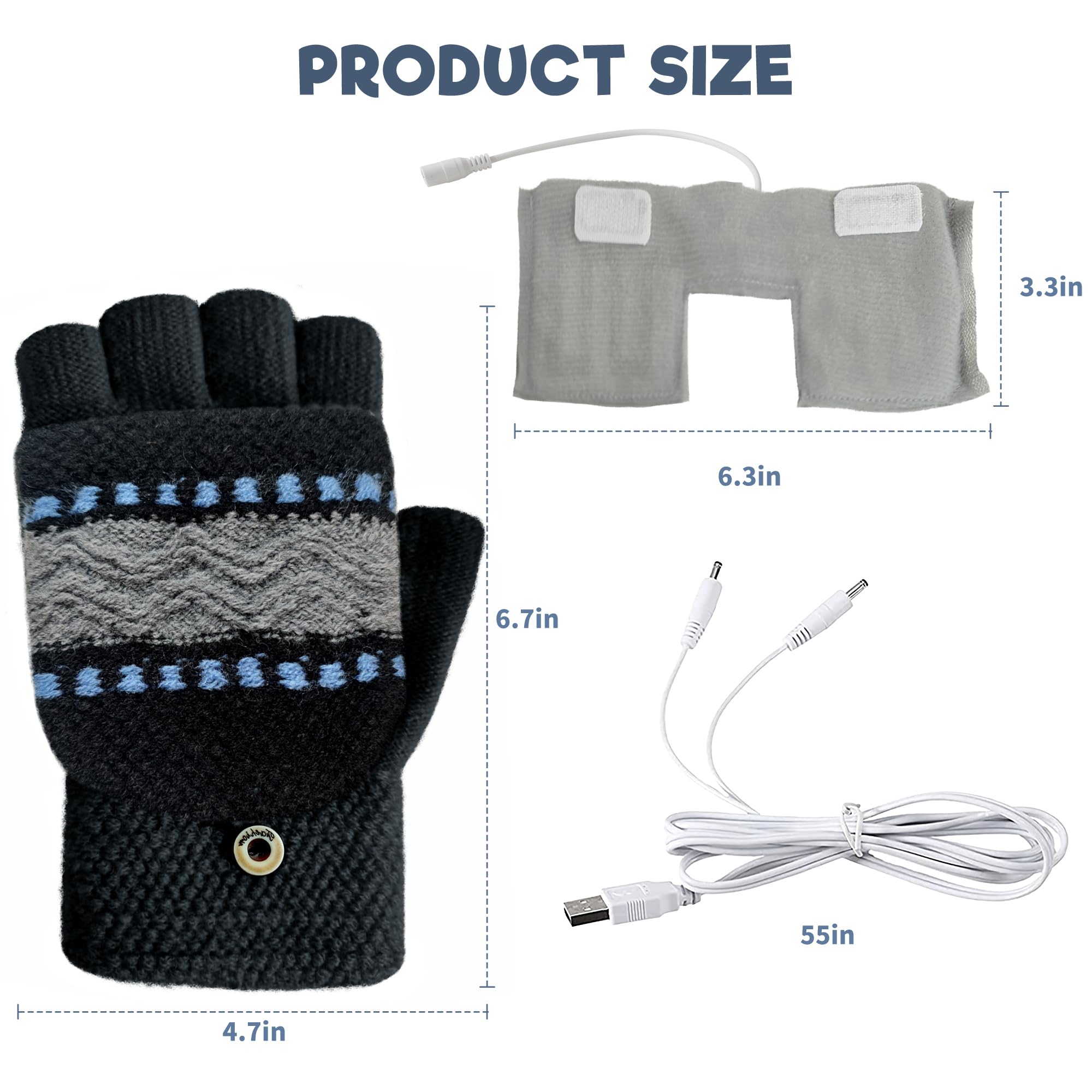 Guantes Calefactables USB - 3 Niveles De Temperatura, Dedos Táctiles, Lavables, Ideales Para Invierno Y Oficina