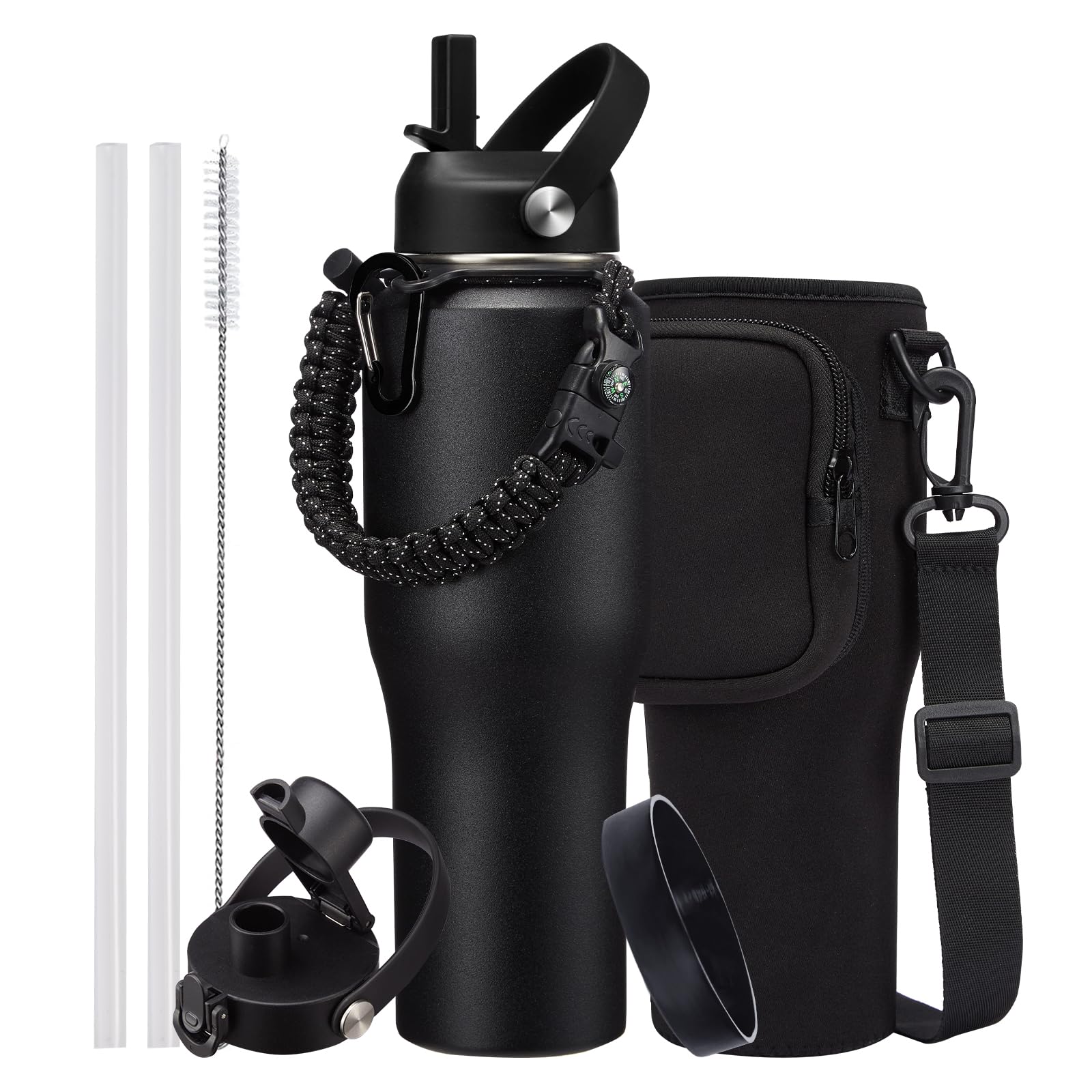 RRYFOUR 32 oz Insulated Water Bottle - Fits in Car Cup Holder, Cold 48H Hot 24H, Leakproof Stainless Steel Water Bottles with Straw & Pop-up Spout Lid