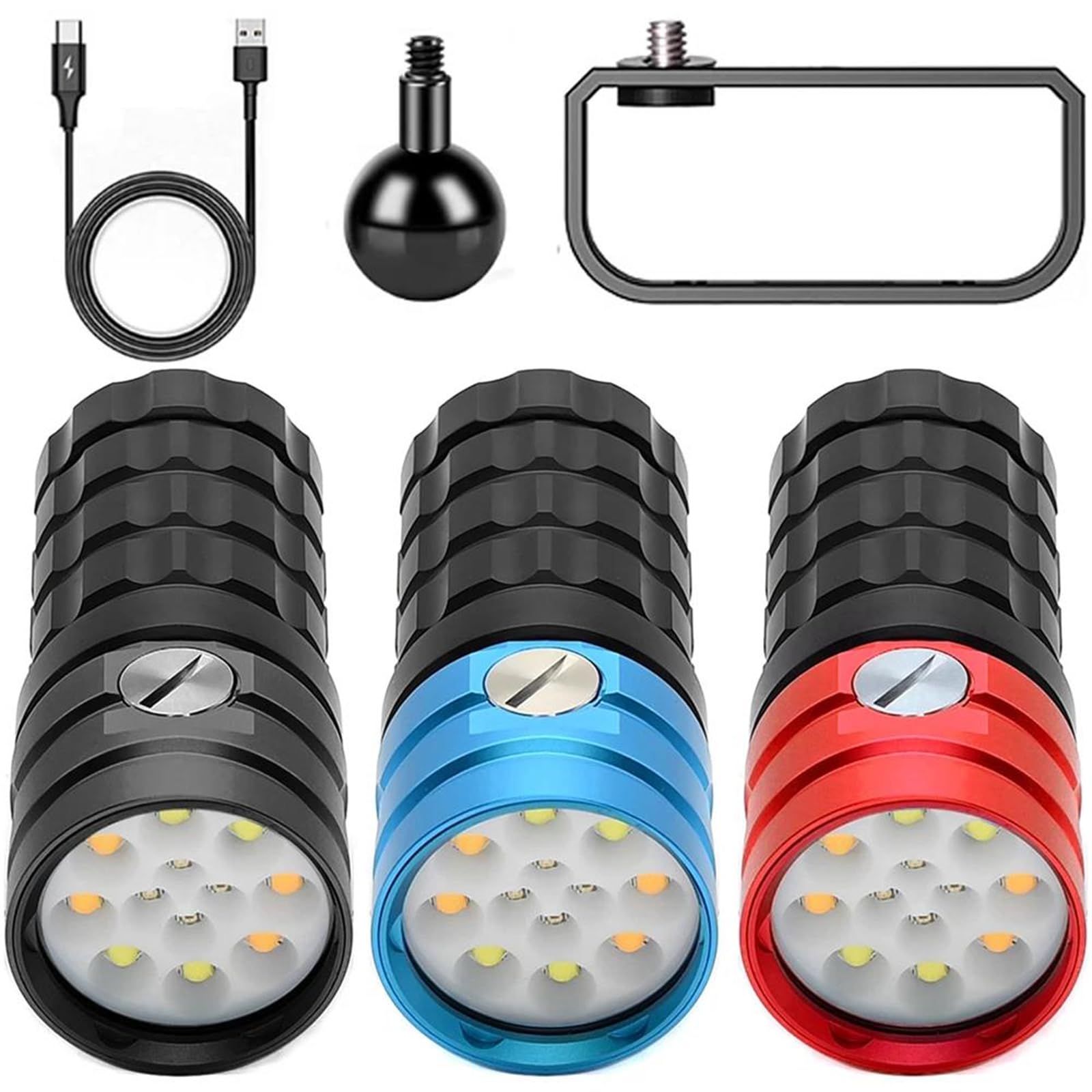 Torcia Subacquea 25000 Lumen Subacqueo 100M Fotografia Tattico Diving Light Video Video, IPX8 Impermeabile ARA Luce Subacquea, Torcia Sottomarina Di Piccole Dimensioni,Nero