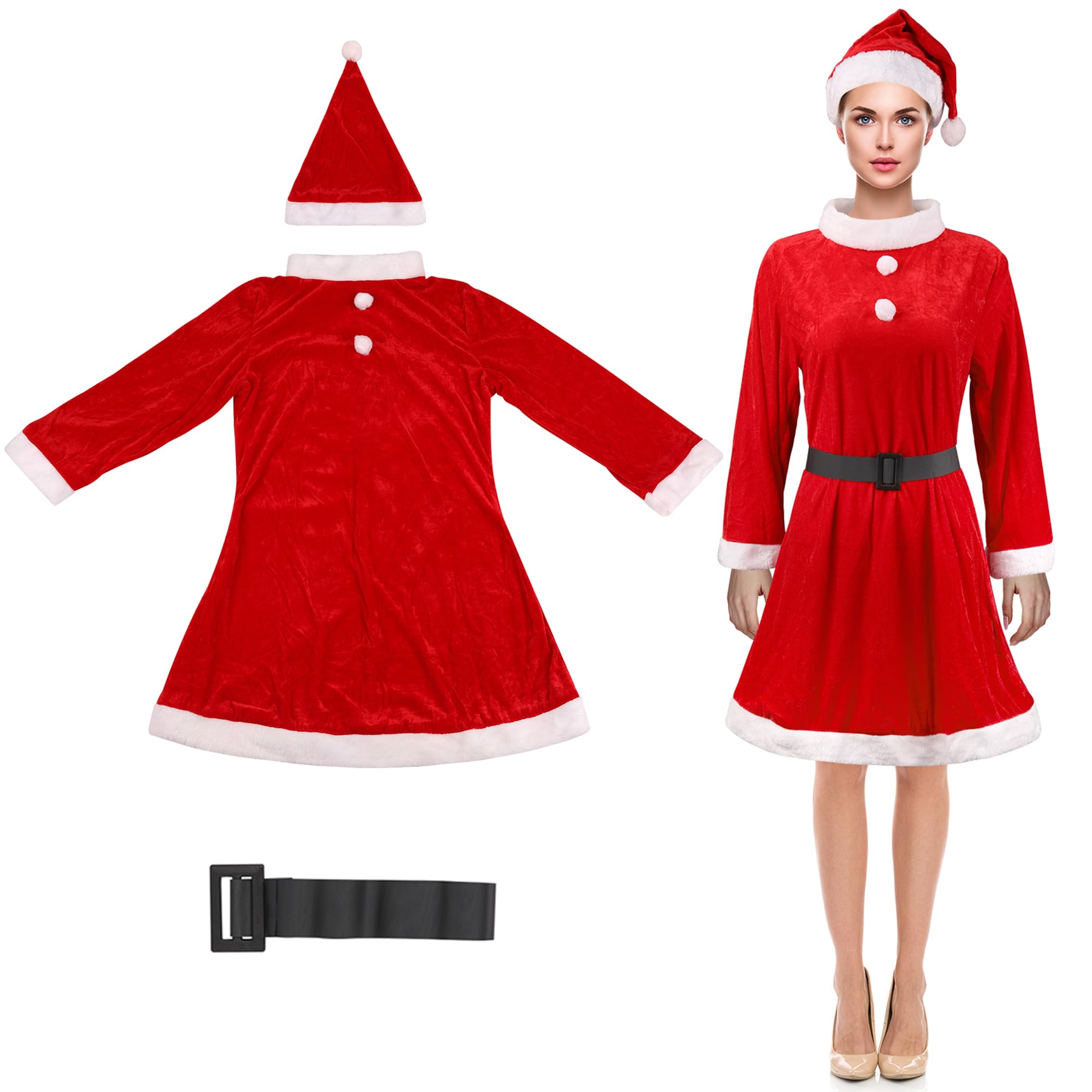 Trimming Shop Santa Claus Costume Set for Women – Red Santa Hat & Vest | Christmas Fancy Dress Costume Accessory for Office Party, School Play, Holiday Event, Fundraiser