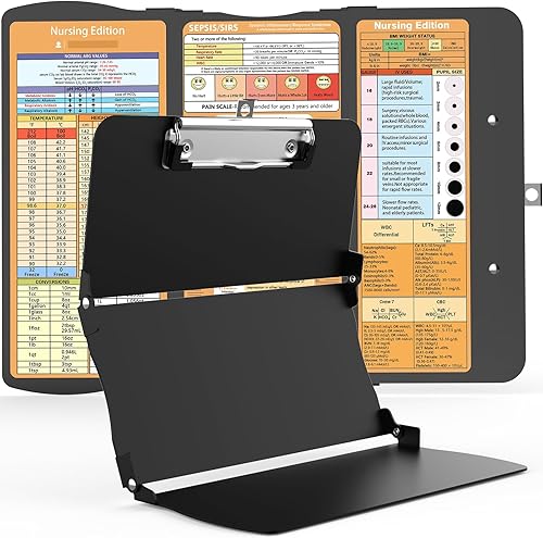 Portapapeles de enfermería triple plegable, 3 capas de aluminio para enfermeras con hojas de trucos de edición de enfermería, tamaño de bolsillo