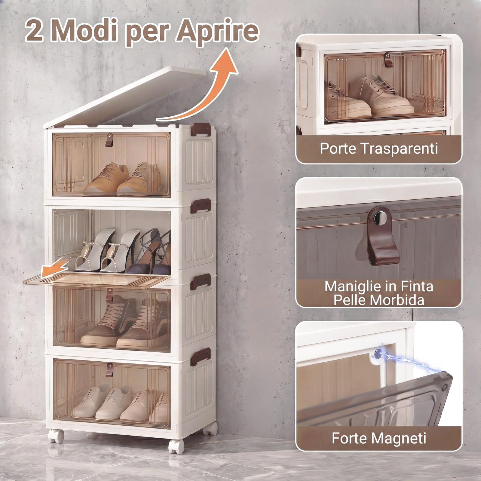 RELAX4LIFE Scatole Plastica con Coperchio e Ruote 23L*4 Pieghevoli