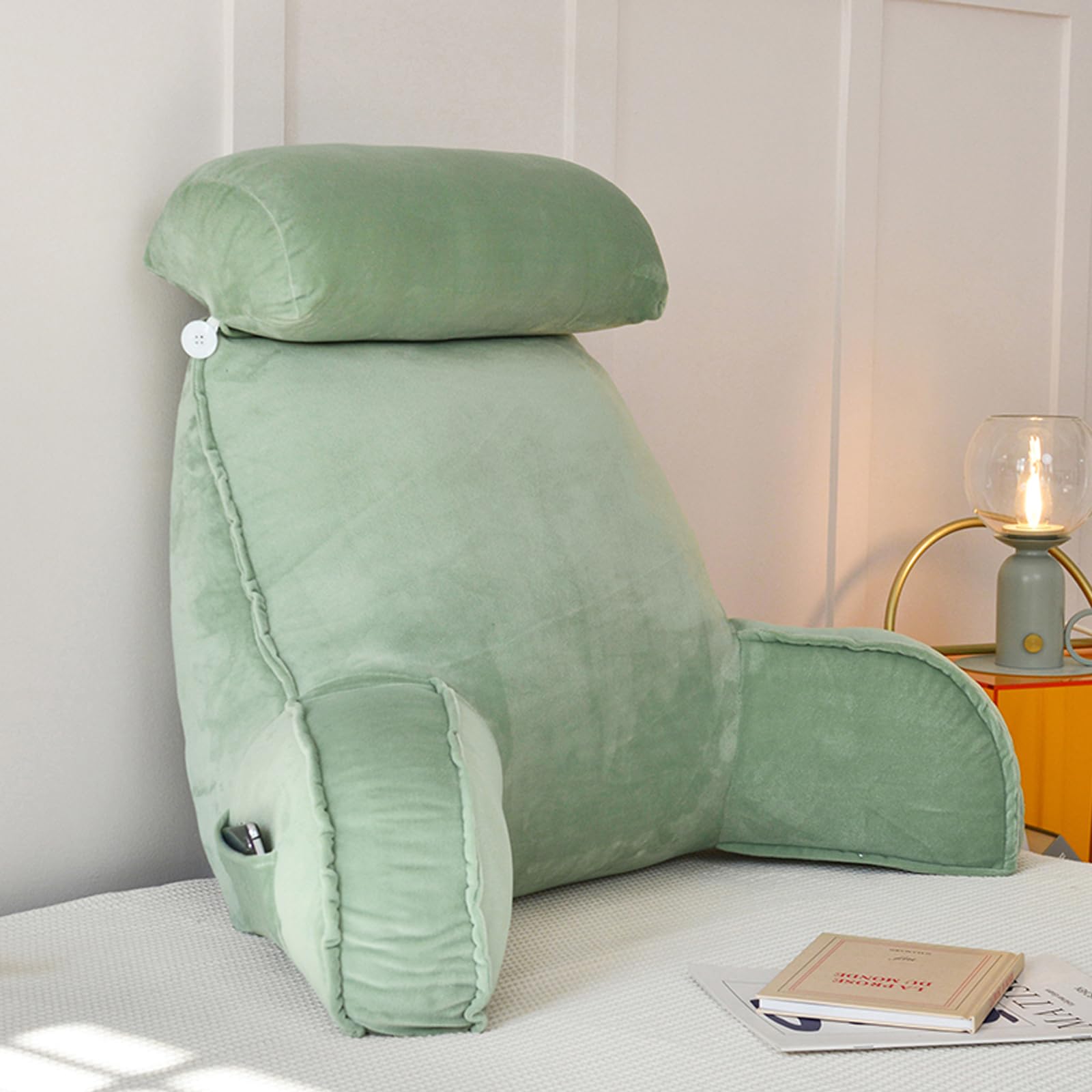 Oreiller De Lecture avec Accoudoirs -Portable pour Lit Cale Nuque & Bras - Confort Et Ergonomie Coussin Dos Canapé Fauteuil Canape, 75 * 40 * 40cm (with Round Pillow)