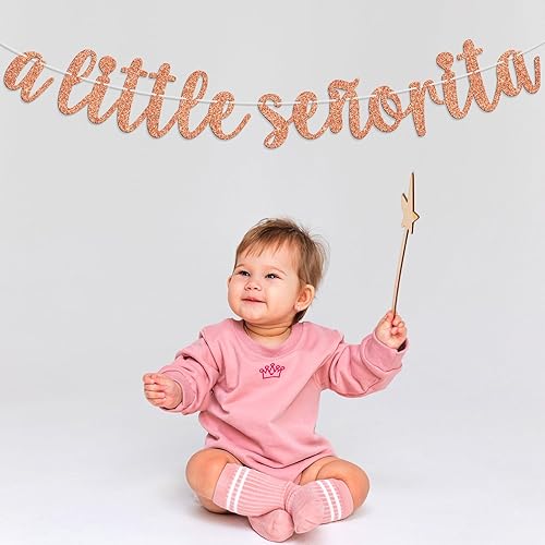 Miniatura 4 de A Little Señorita Banner para fiesta mexicana revelación de género baby shower, suministros de decoración de fiesta recién nacida, purpurina dorada