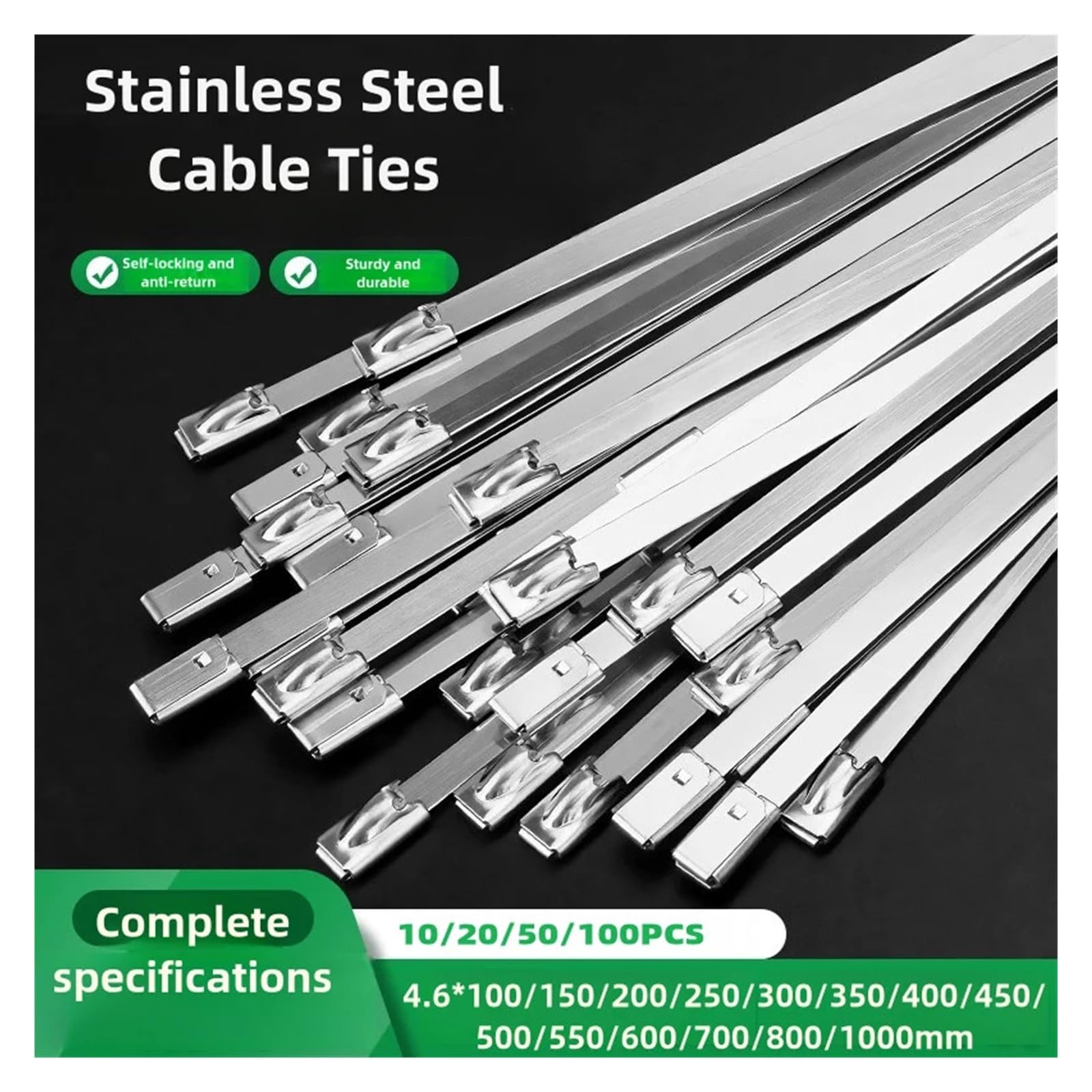 Fascetta per scarico, Fascette in Acciaio Inox Autobloccanti 304 4.6x100-1000mm 10/20/50/100pz(50pcs,4.6x450mm)