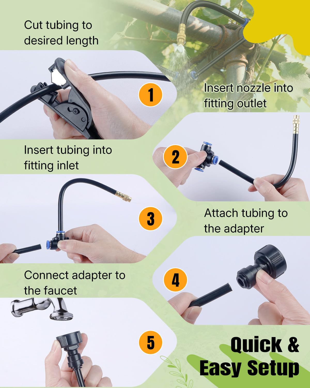 Pawfly Système d'irrigation automatique de jardin - Arrosage goutte à goutte réglable à 360 ° - 30 m - Kit d'arrosage avec buses pour serre, parterres surélevés et potagers