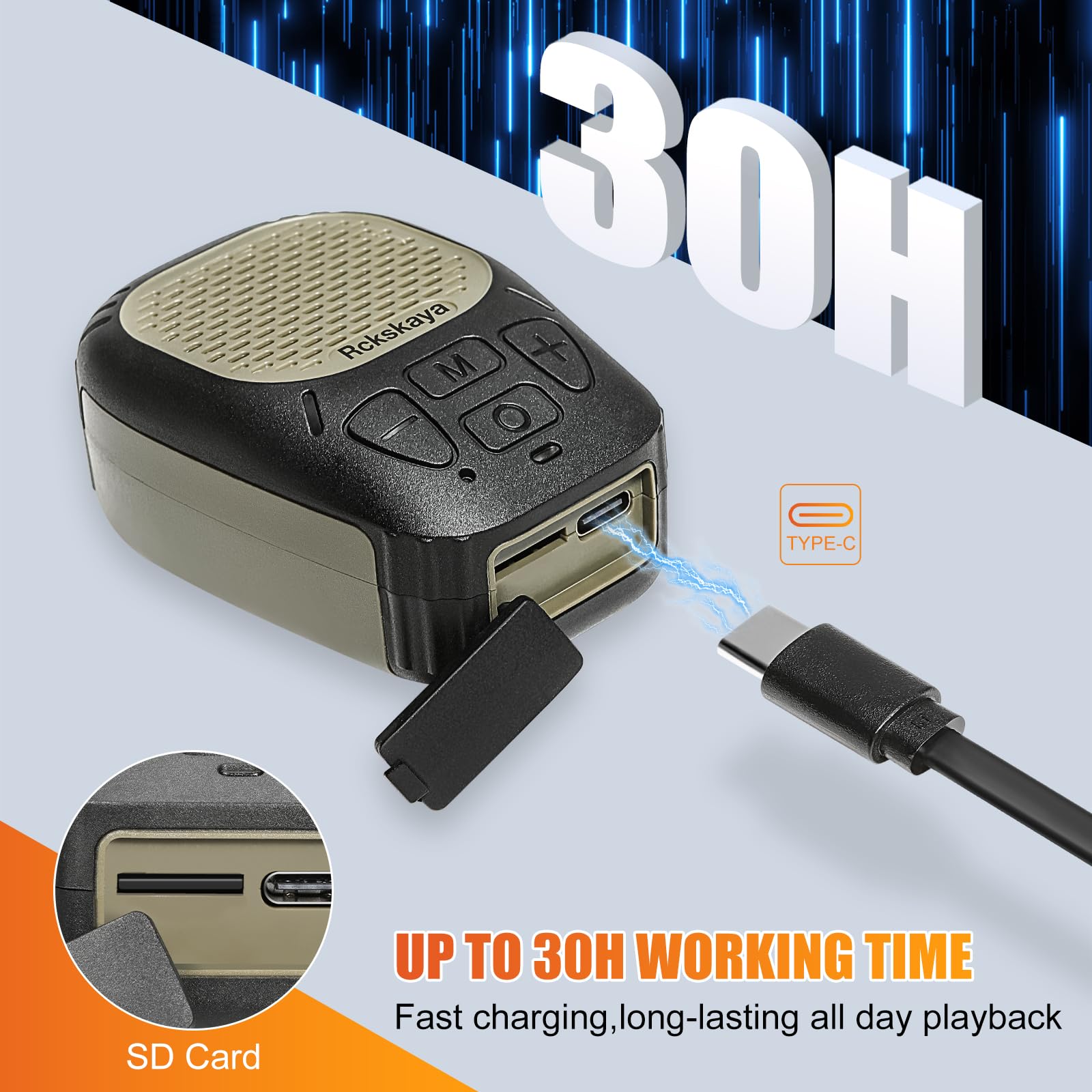 Jobsite – Petit haut-parleur portable à clipser avec microphone, haut-parleur portable, étanche, jusqu'à 30 heures d'autonomie, prend en charge carte TF, mini haut-parleur mains libres musique/appels