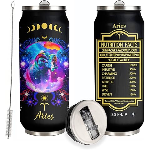 Aries Constellation Stainless Steel Tumbler With Straw Lid - 17 Oz Zodiac Coffee Mu...