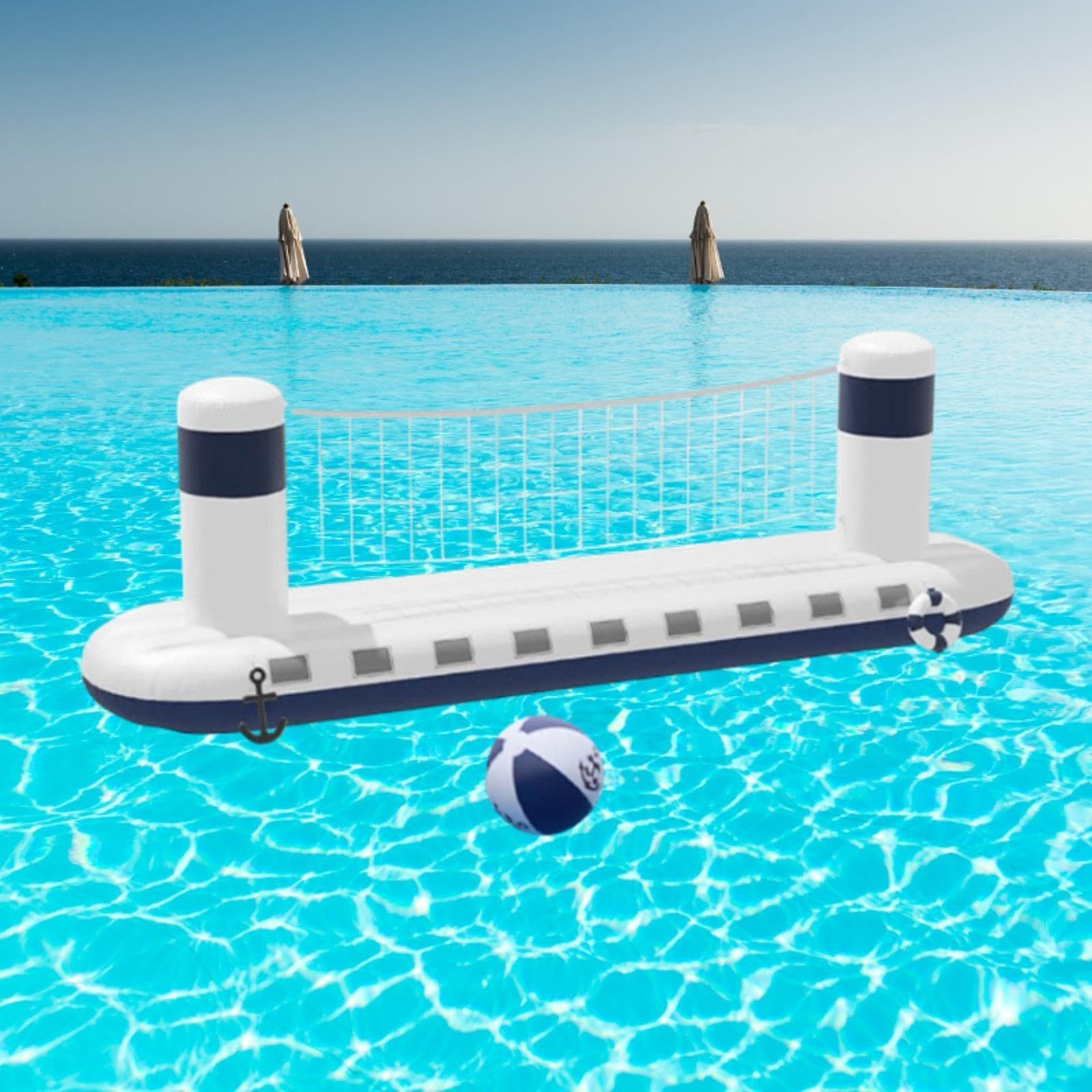 Sharplace Ensemble de Volley-Ball de Piscine Gonflable, Jeux de Piscine d'été, Filet de Volley-Ball Gonflable Portable en PVC pour Enfants Adultes Parent Enfant, 300cmx75cmx90cm