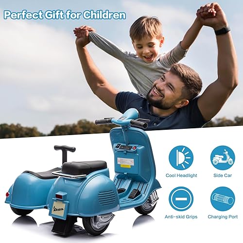 Miniatura 7 de Motocicleta de tres ruedas para niños con coche lateral y altavoz, juguete recargable (azul)