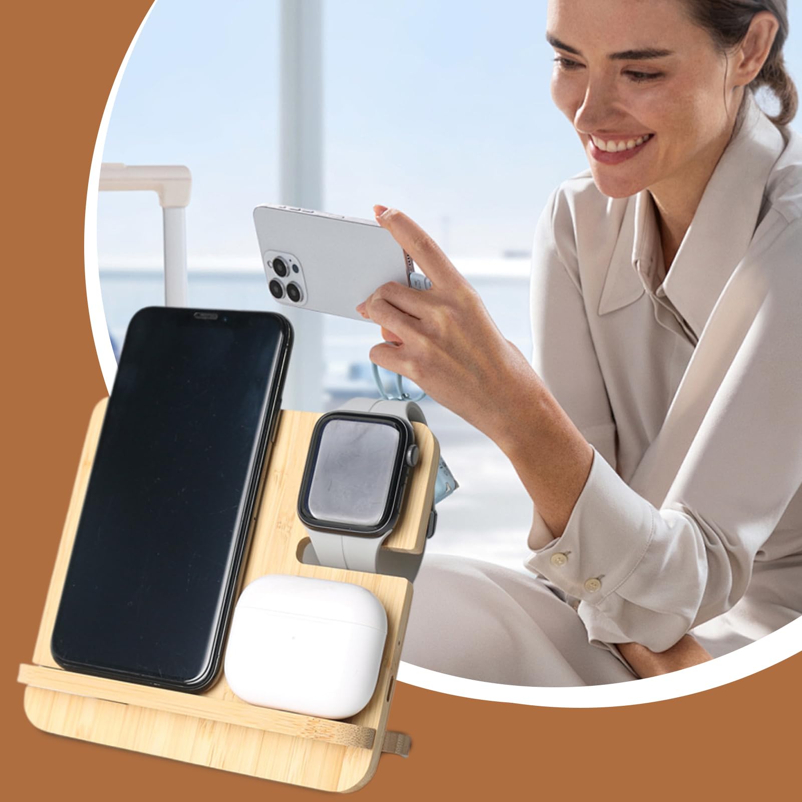 Caricatore Wireless in Legno Stazione Di Ricarica Rapida Per Telefono | Dispositivo Ricarica Rapida 15W per Telefono Auricolari