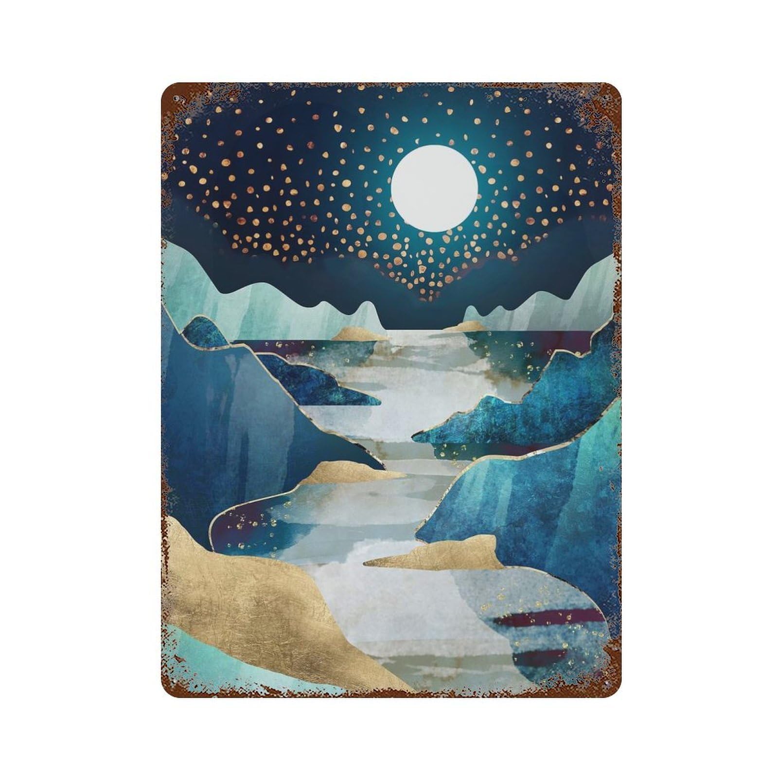 Rust Effect Moon Glow Rustic Tin Plaque 15.7"x11.8", Classic Wall Plaque for Shed, Workshop And Garage Wall Decor