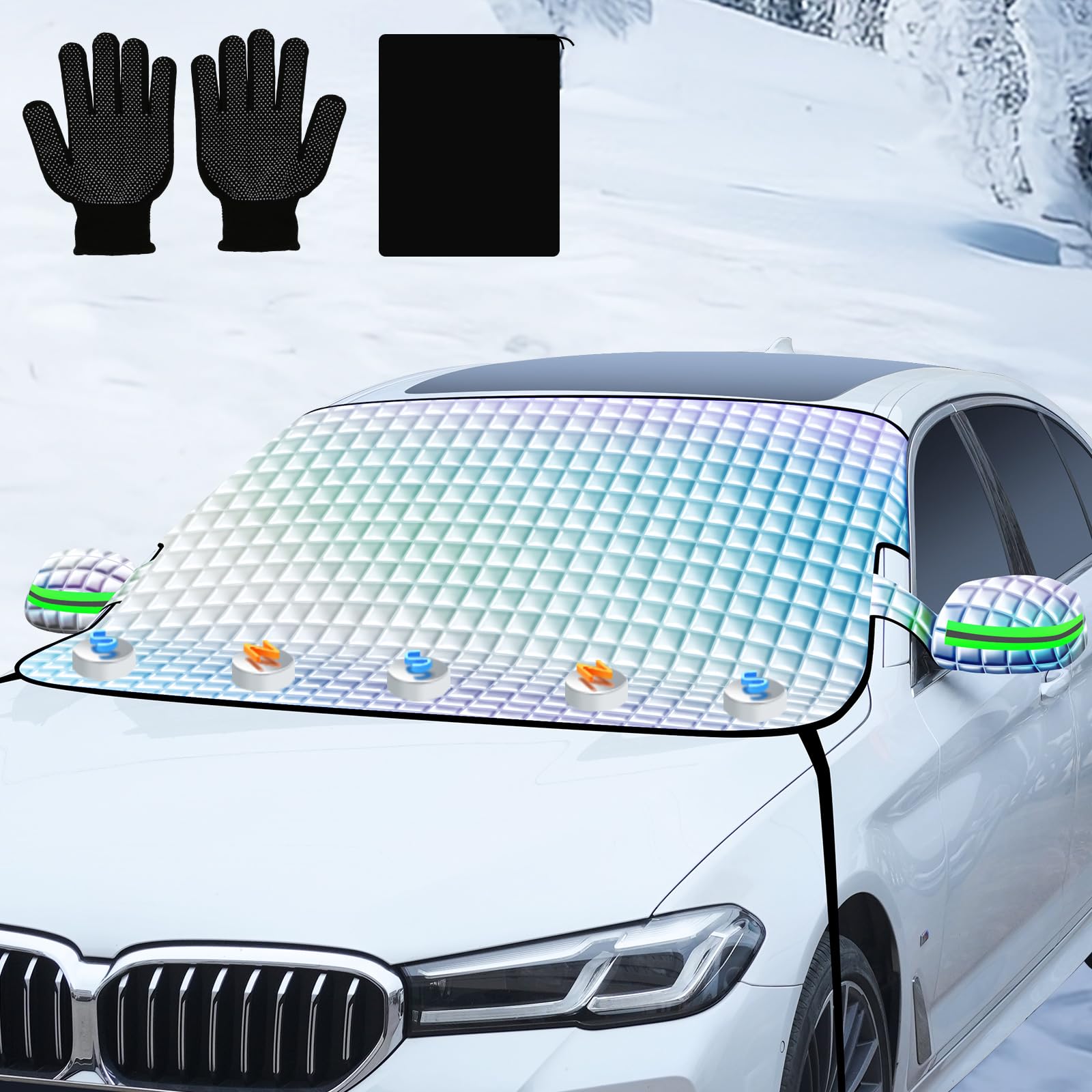 Car Windshield Sun Shade, Ice and Snow Cover, UV Protection, Heat Blocker, All-Weather, Durable, Easy to Install, Perfect for Hot Summers and Frosty Winters, Blocks Snow and UV