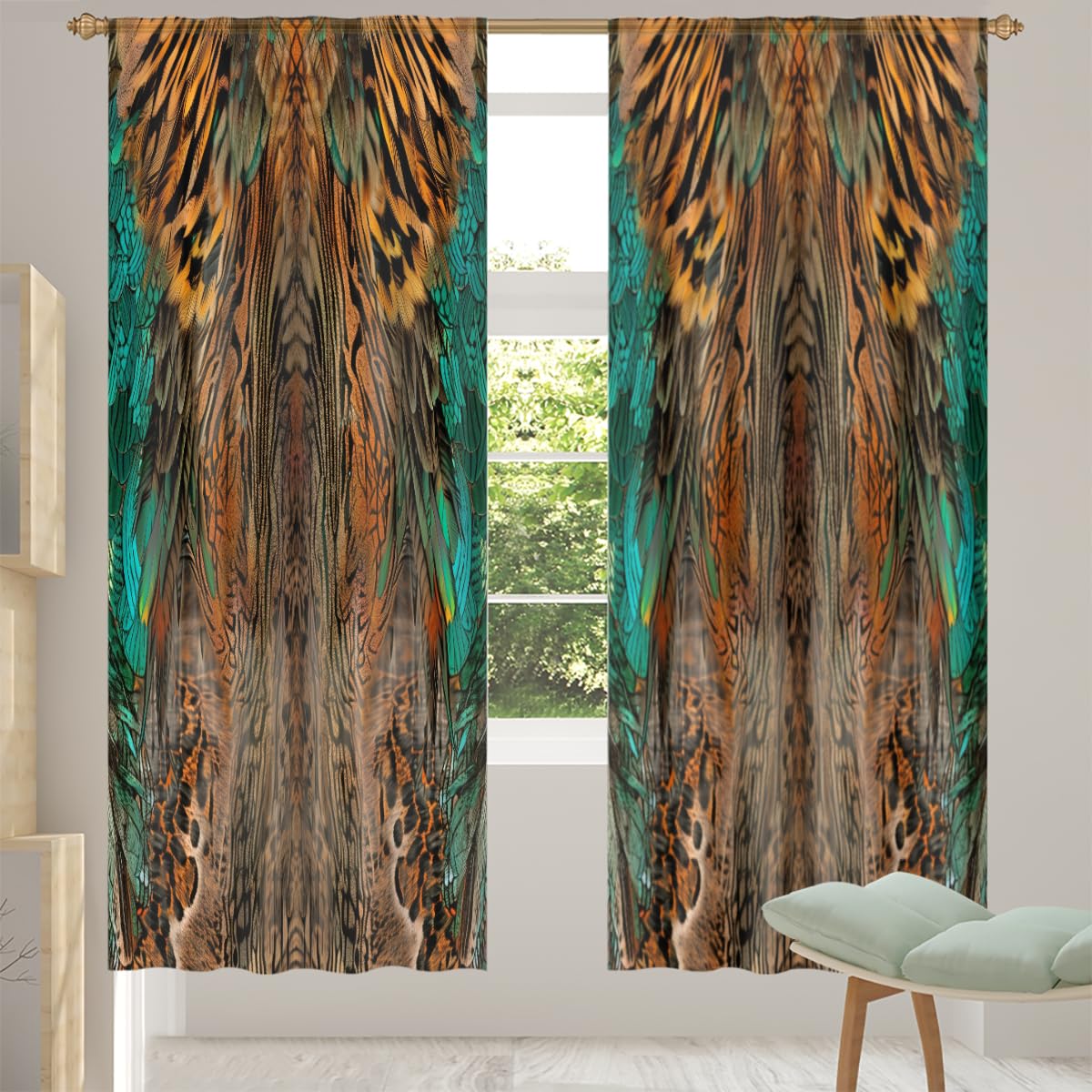 JXDXHCW Retro Leopard Skin Sheer Curtains 84 Inch Length 2 Panels Set, Window Drapes with Rod Pocket Leopard Animal Print Semi Sheer Curtains for