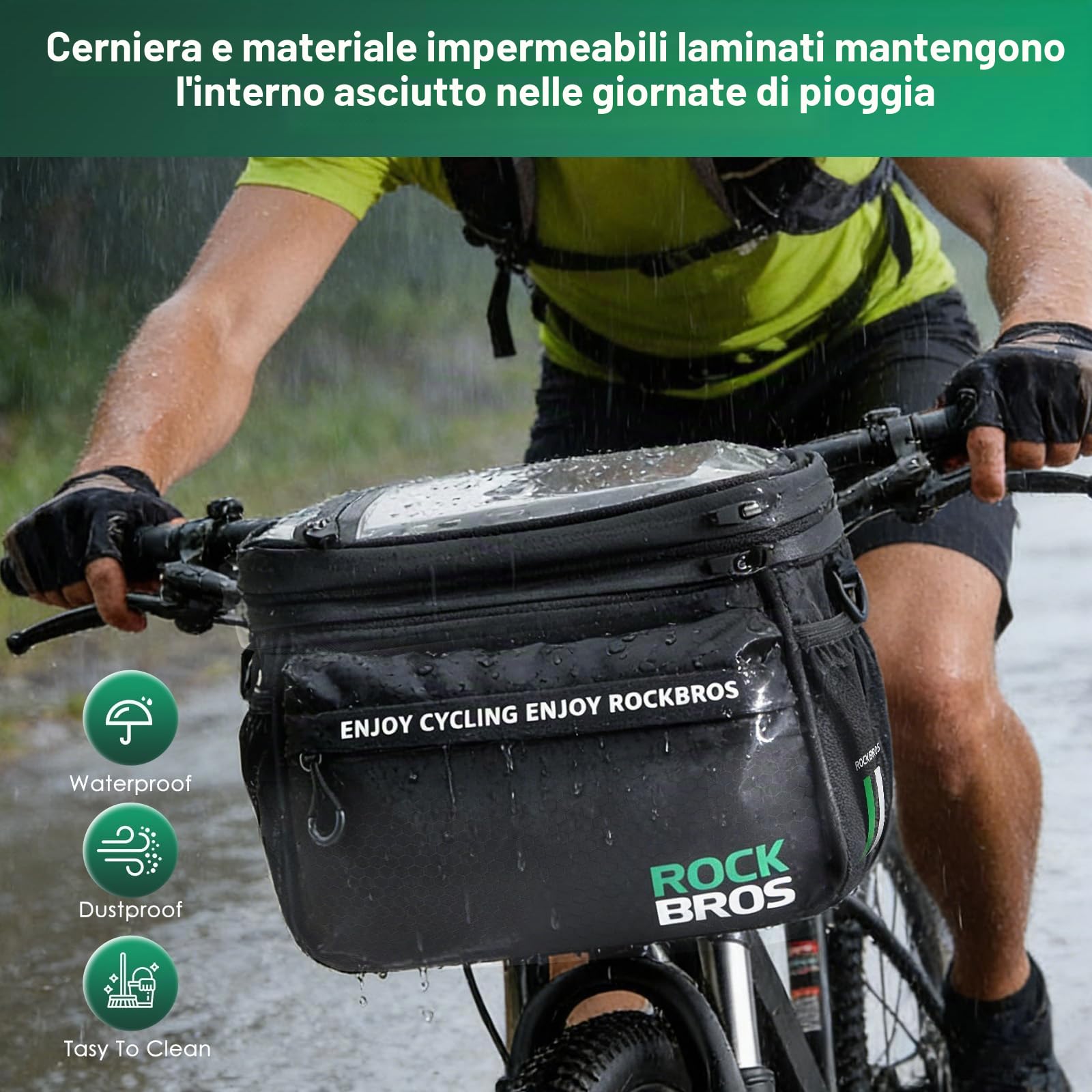 Borsa da Manubrio per Bicicletta, 3 in 1 con Tracolla Regolabile, Touchscreen, Copertura Antipioggia, Impermeabile e Isolata, per Cellulare, Adatta per Bici e E-Bike