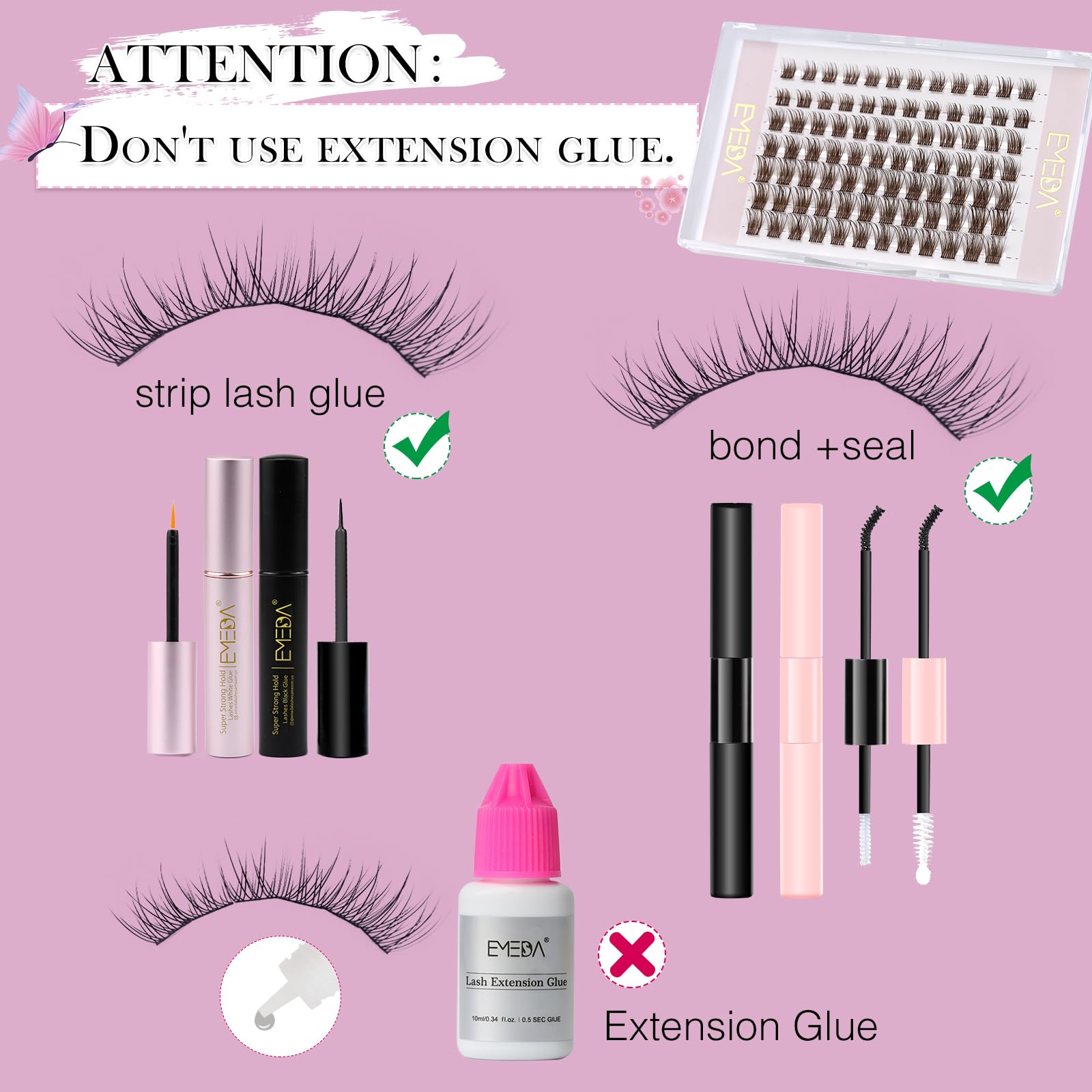 EMEDA Dark Brown Individual Cluster Lashes D Curl Mix 8mm 10mm 12mm DIY Eyelash Extensions Clear Band Natural Look Brown Lash Clusters Colored Cluster lashes (Dark brown) - Image 4